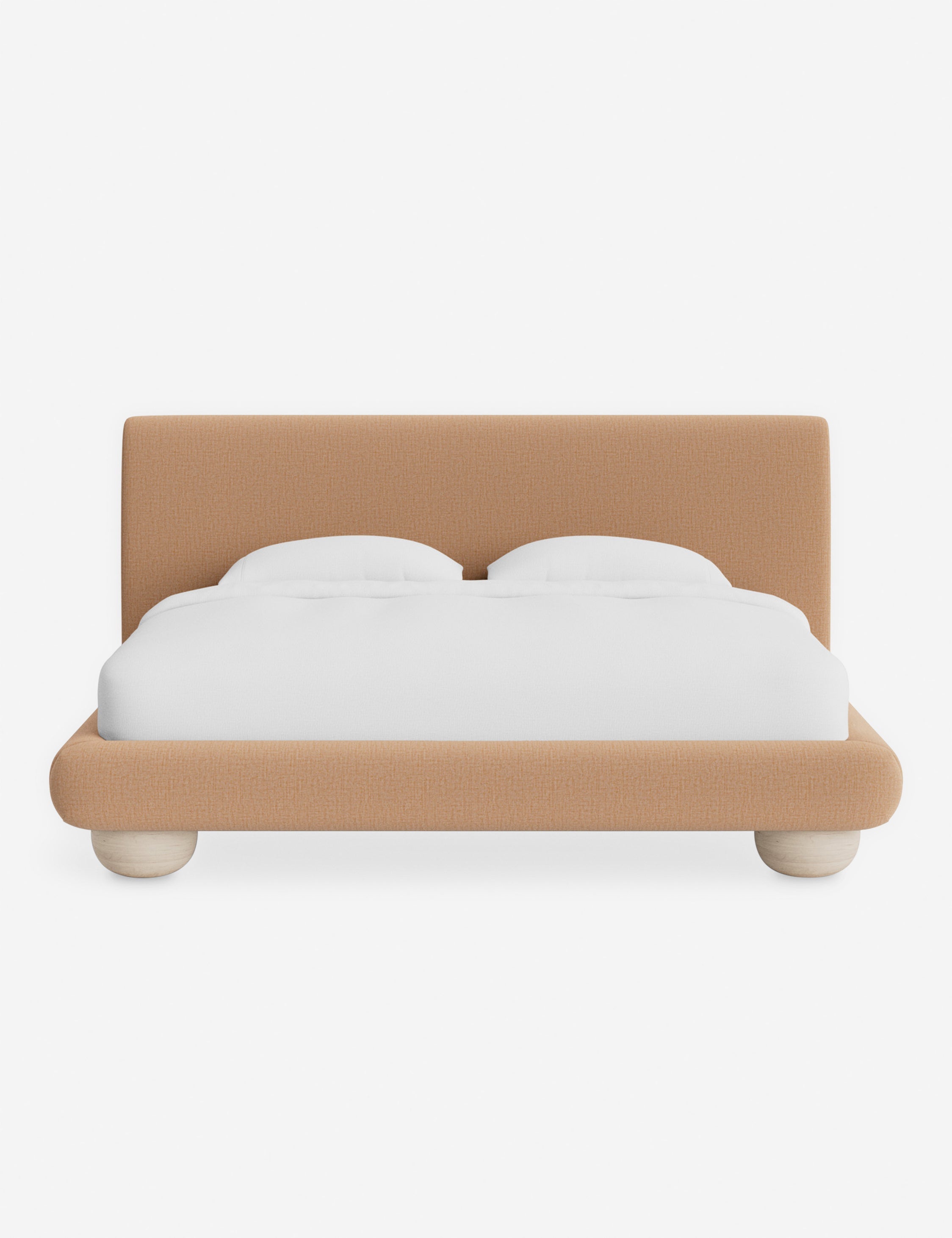 Rivo Platform Bed | Upholstered Frame, Light Wood Grain Base