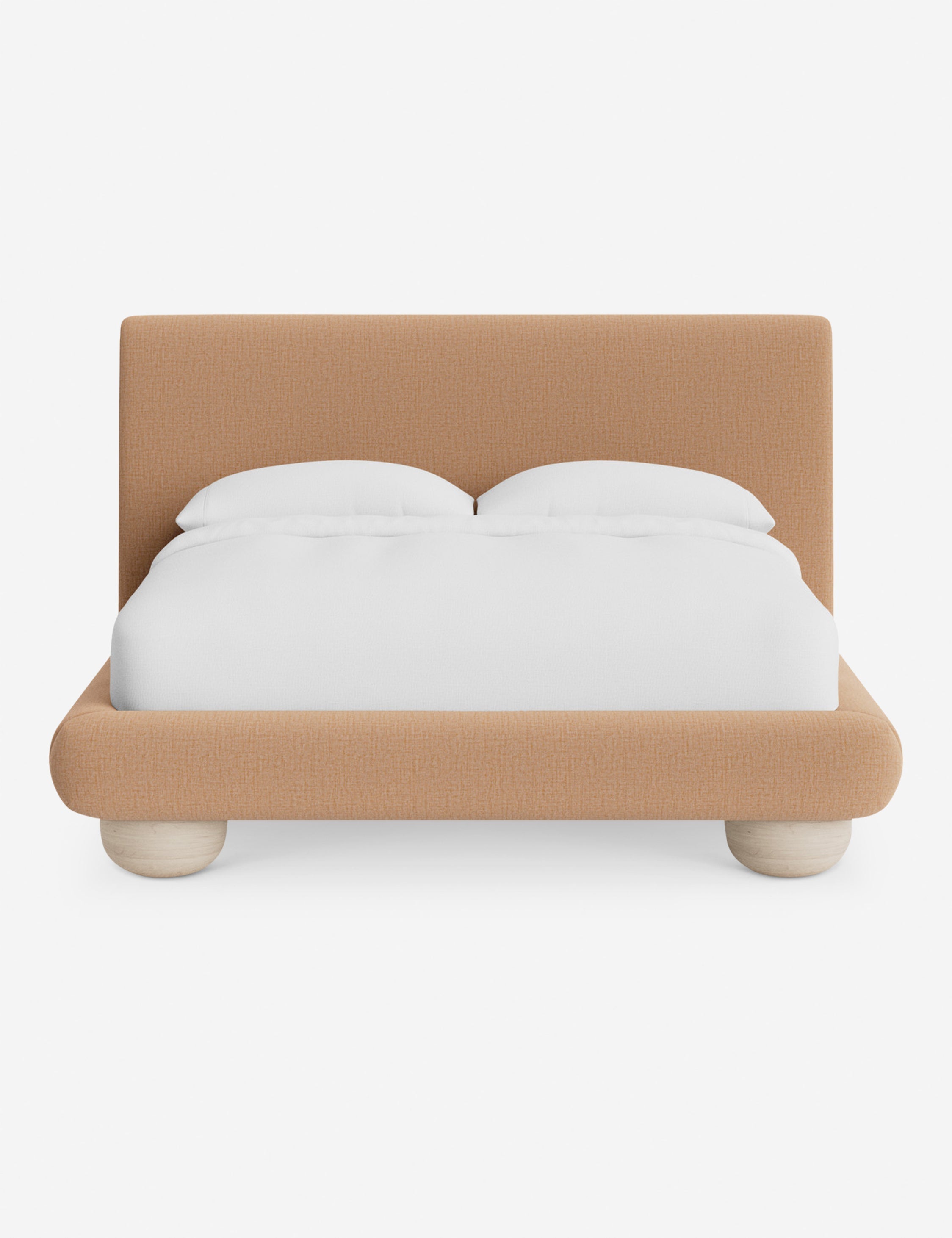 Rivo Platform Bed | Upholstered Frame, Light Wood Grain Base