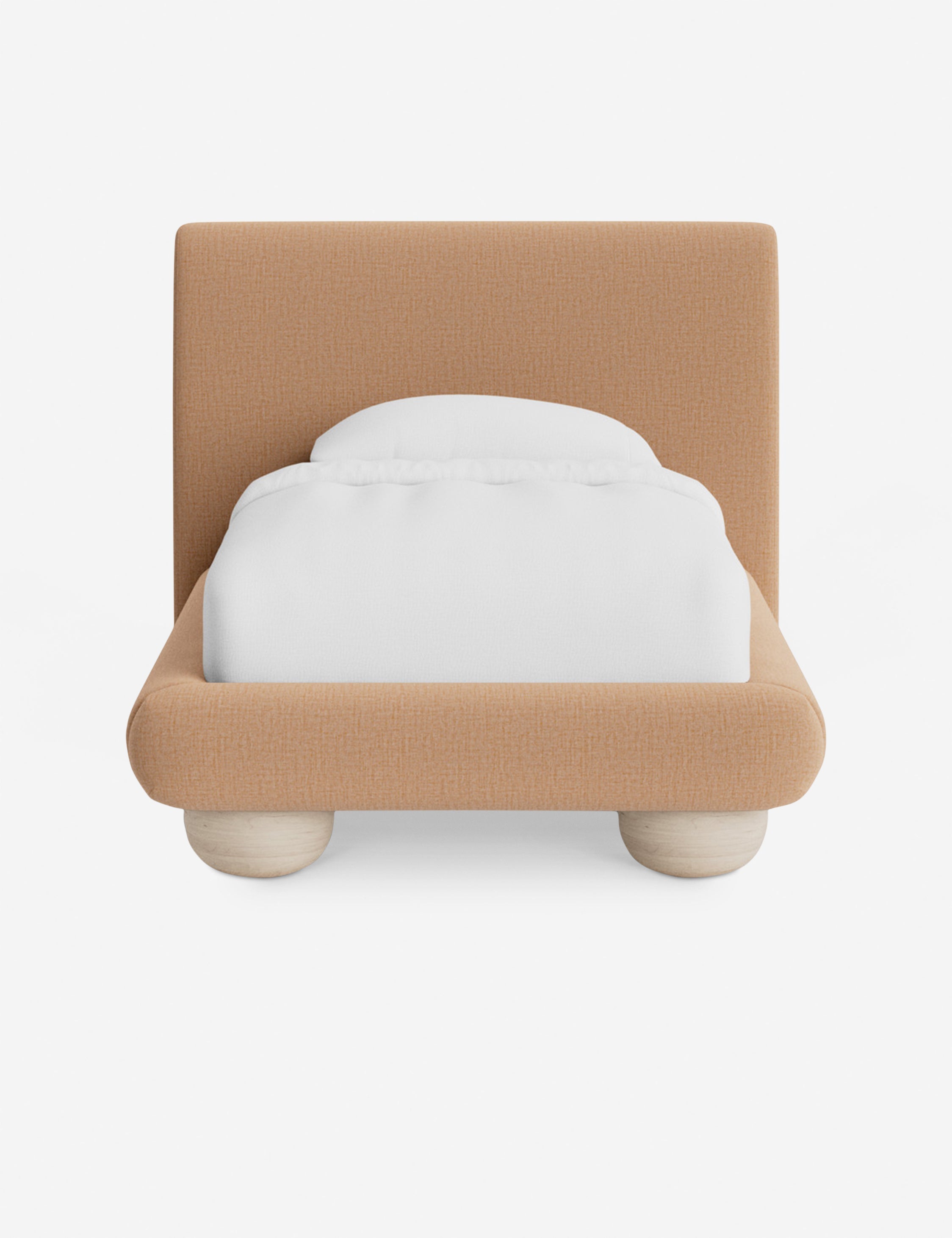 Rivo Platform Bed | Upholstered Frame, Light Wood Grain Base