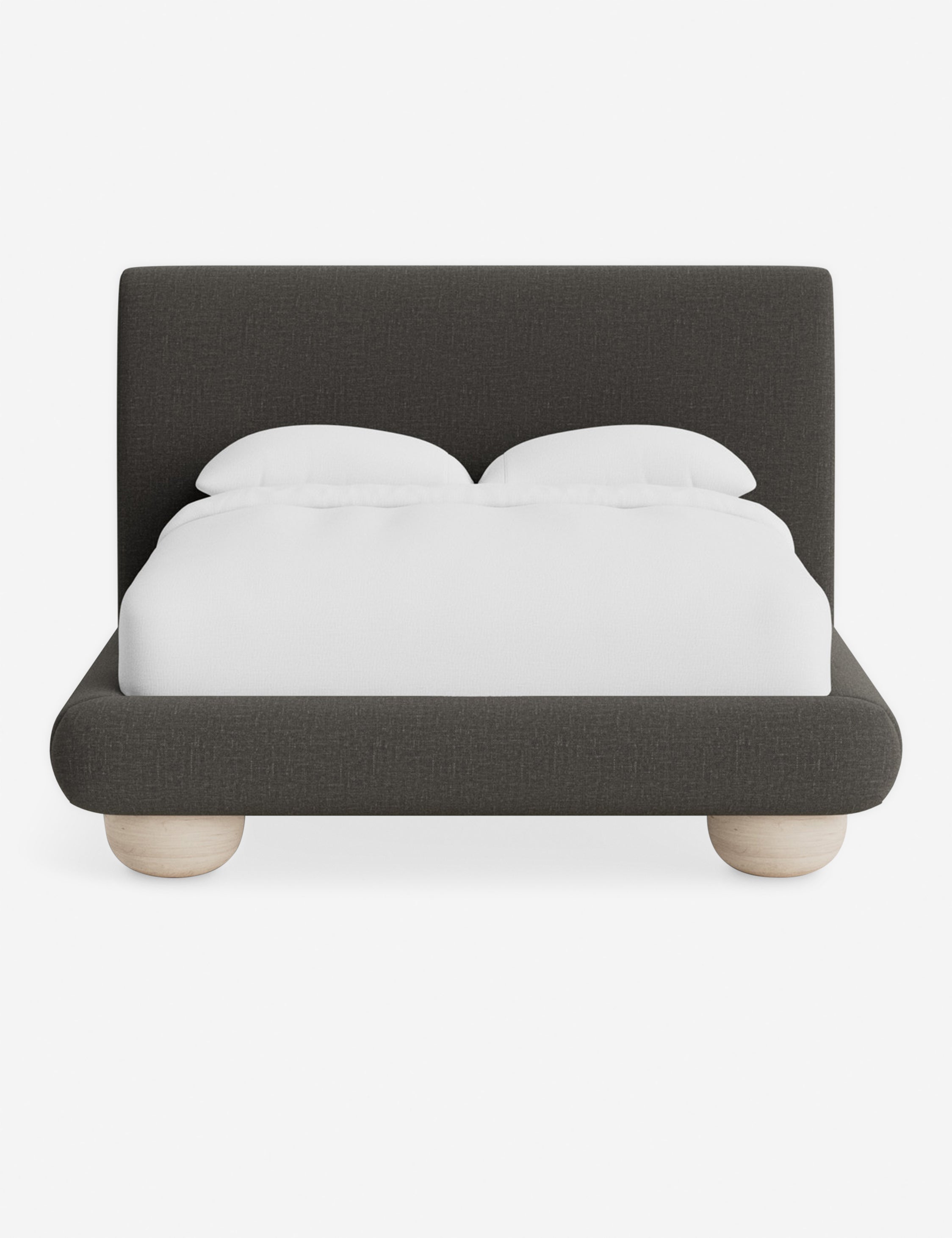 Rivo Platform Bed | Upholstered Frame, Light Wood Grain Base
