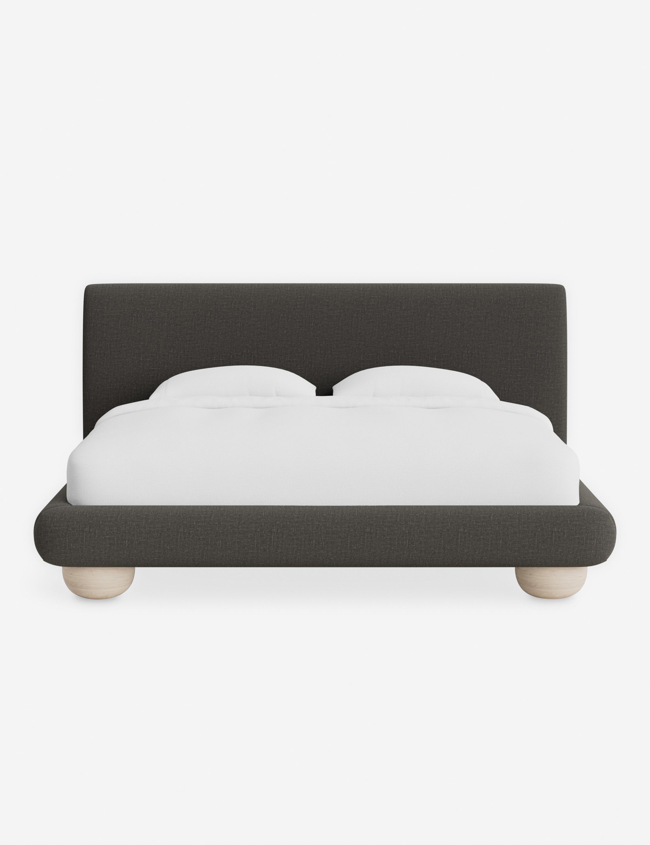 Rivo Platform Bed | Upholstered Frame, Light Wood Grain Base