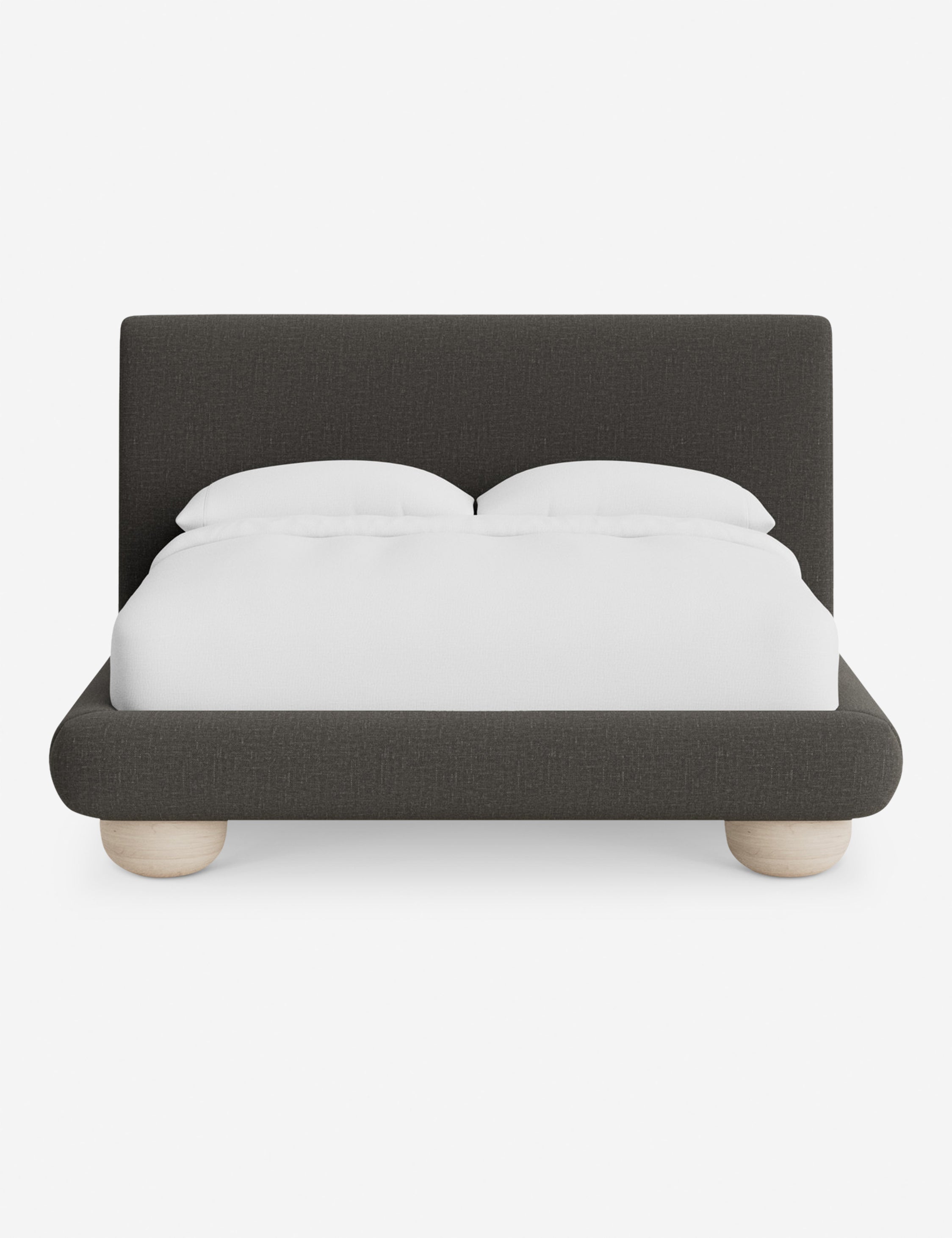Rivo Platform Bed | Upholstered Frame, Light Wood Grain Base
