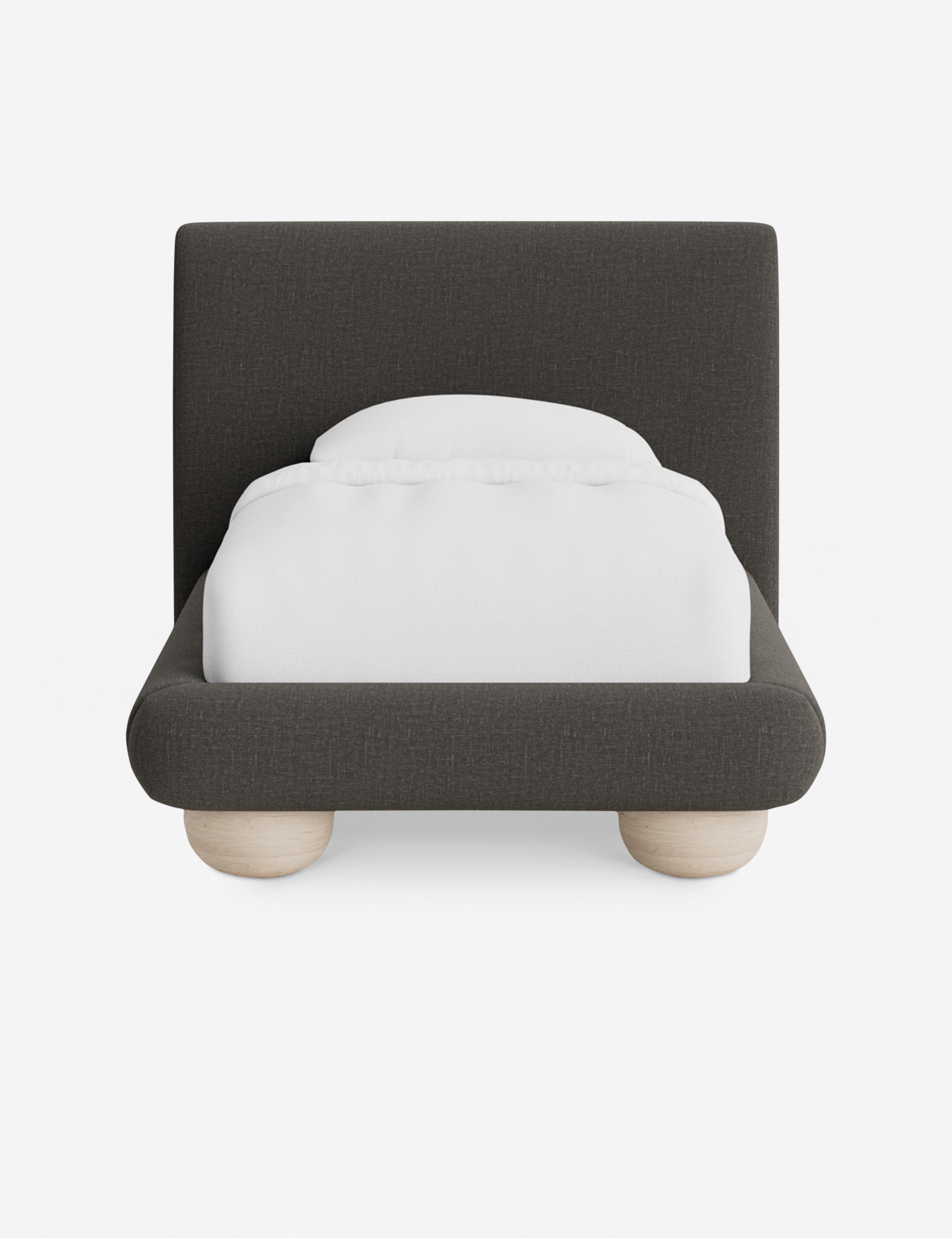 Rivo Platform Bed | Upholstered Frame, Light Wood Grain Base