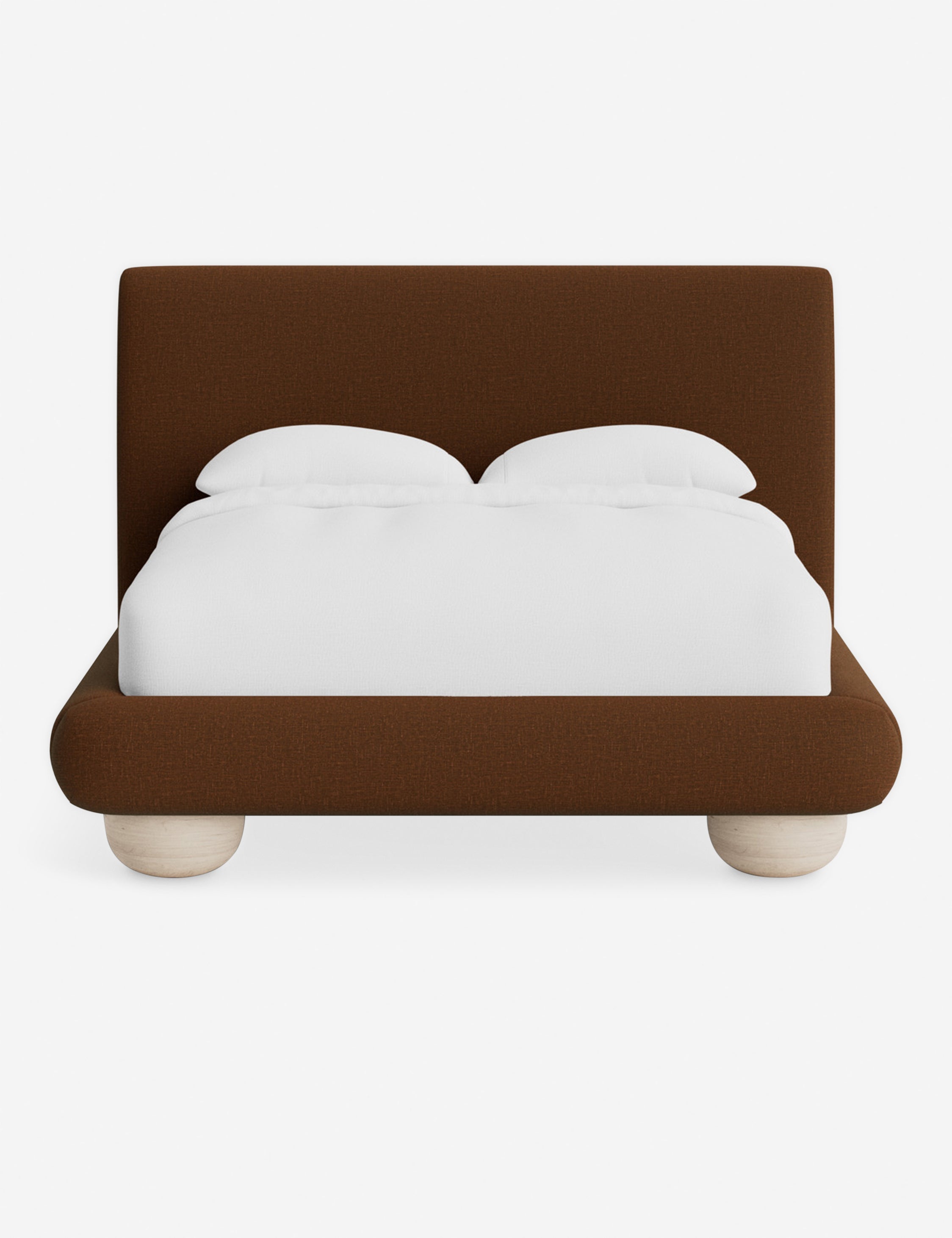 Rivo Platform Bed | Upholstered Frame, Light Wood Grain Base