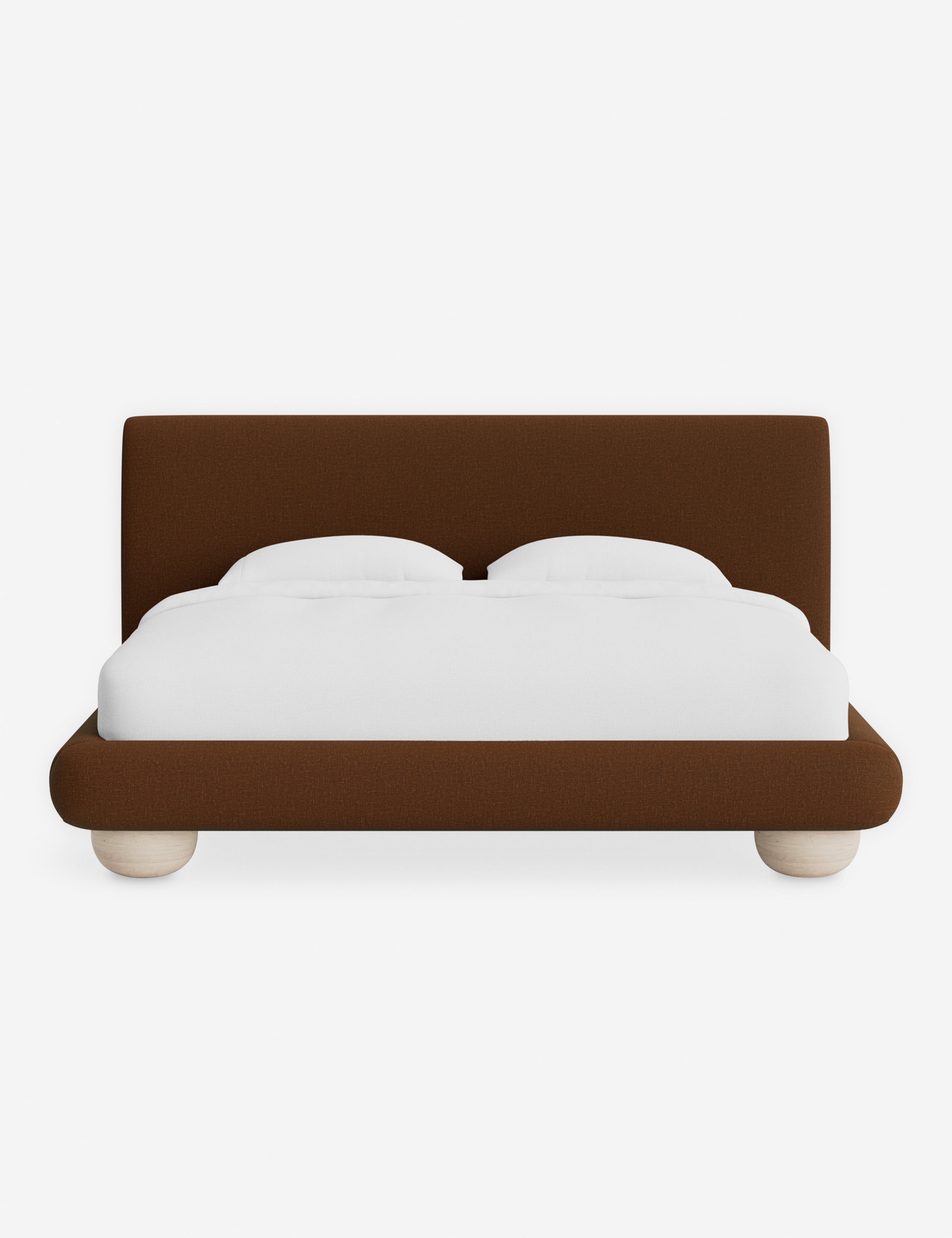 Rivo Platform Bed | Upholstered Frame, Light Wood Grain Base