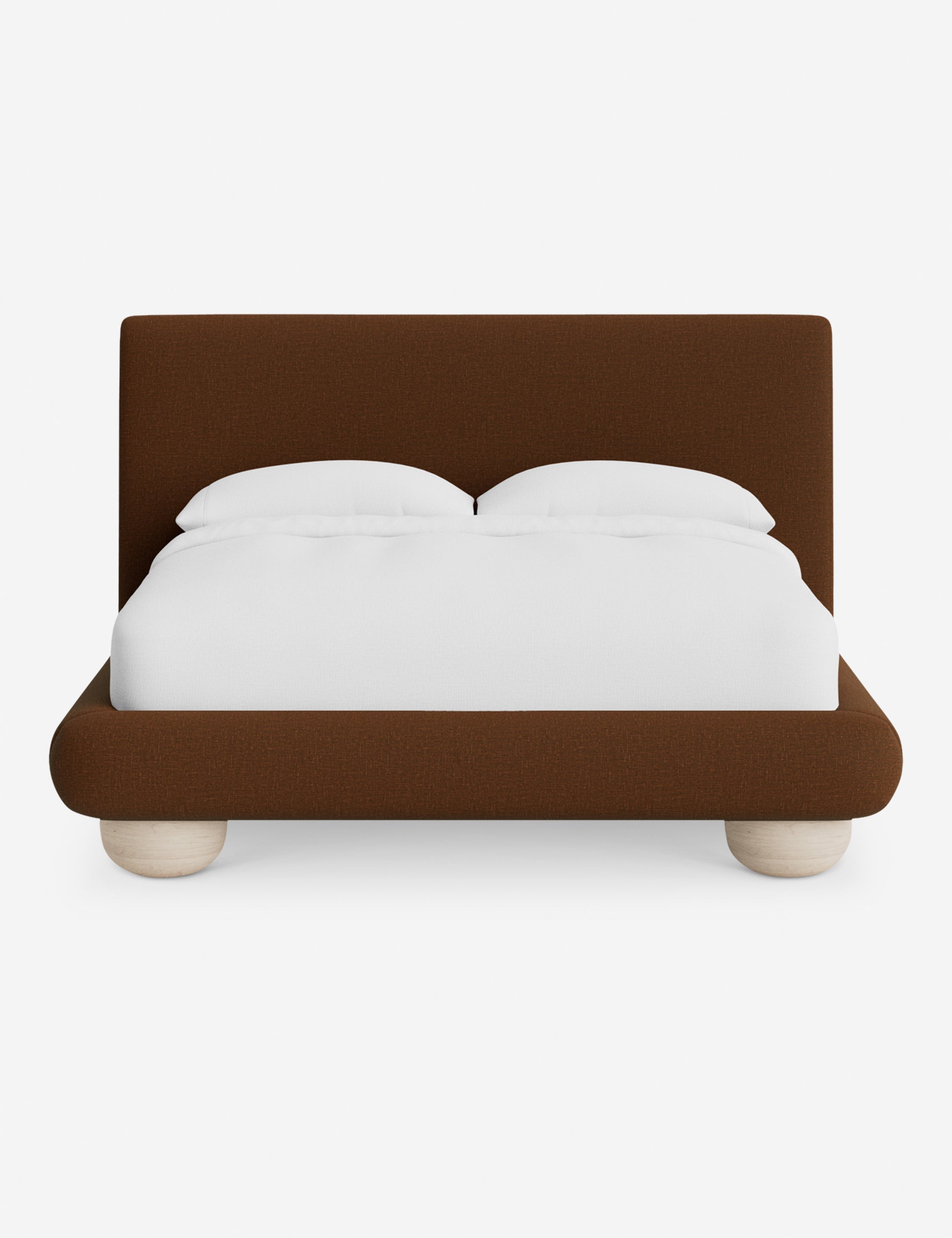 Rivo Platform Bed | Upholstered Frame, Light Wood Grain Base
