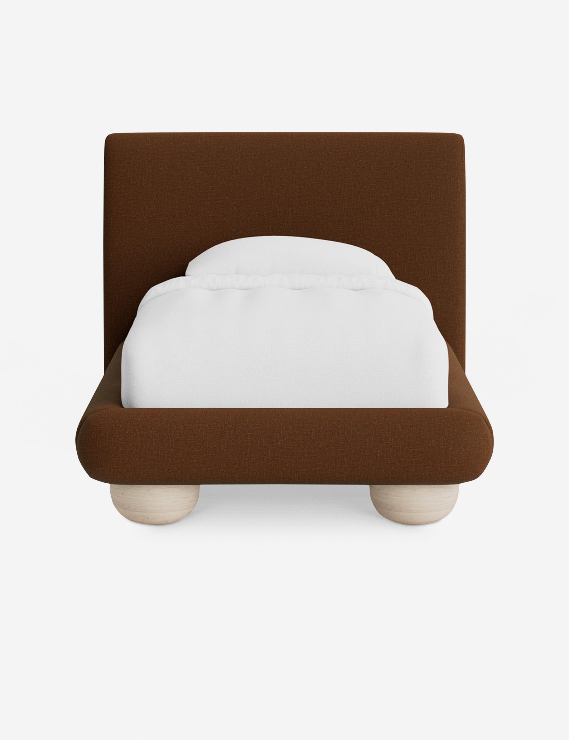 Rivo Platform Bed | Upholstered Frame, Light Wood Grain Base