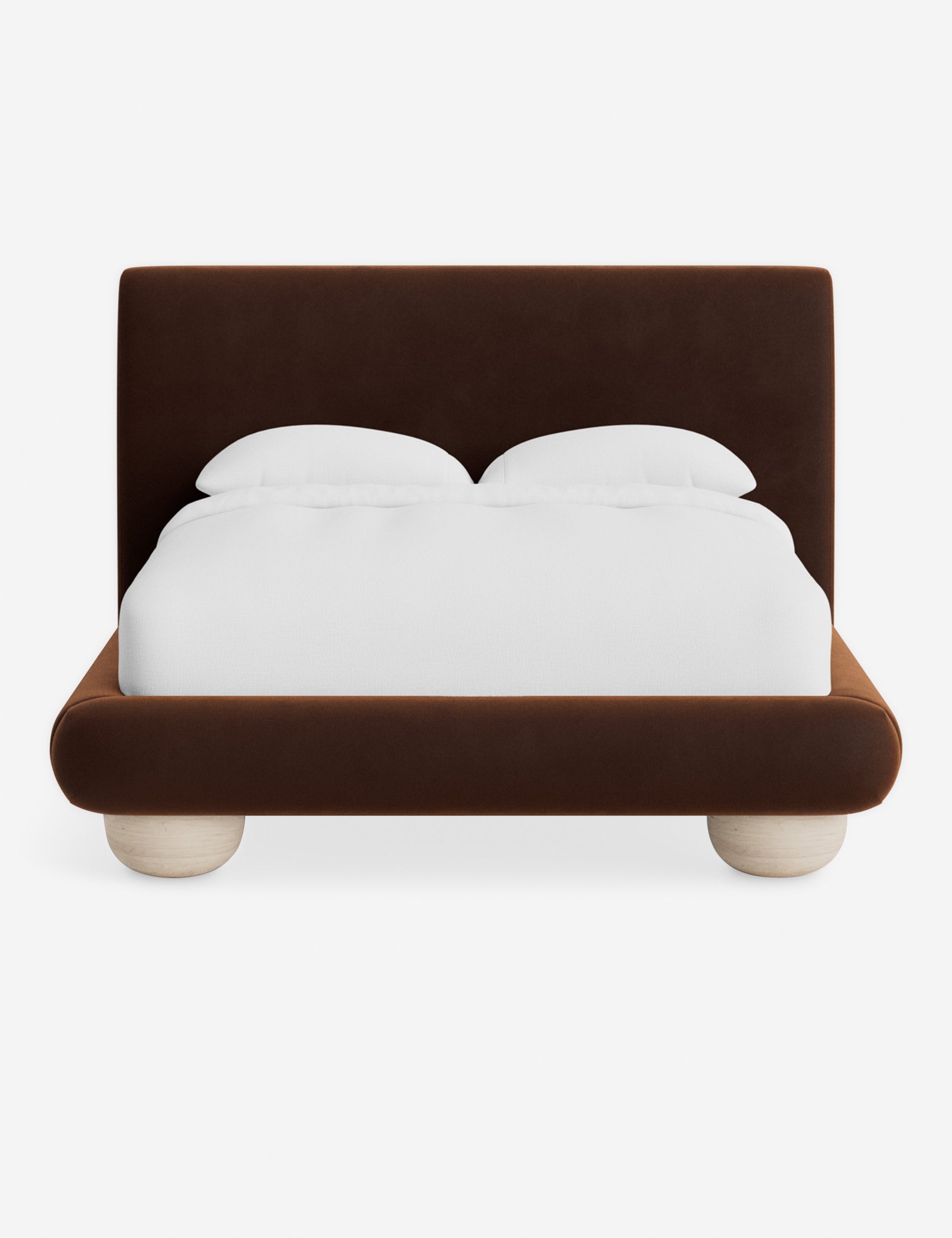 Rivo Platform Bed | Upholstered Frame, Light Wood Grain Base