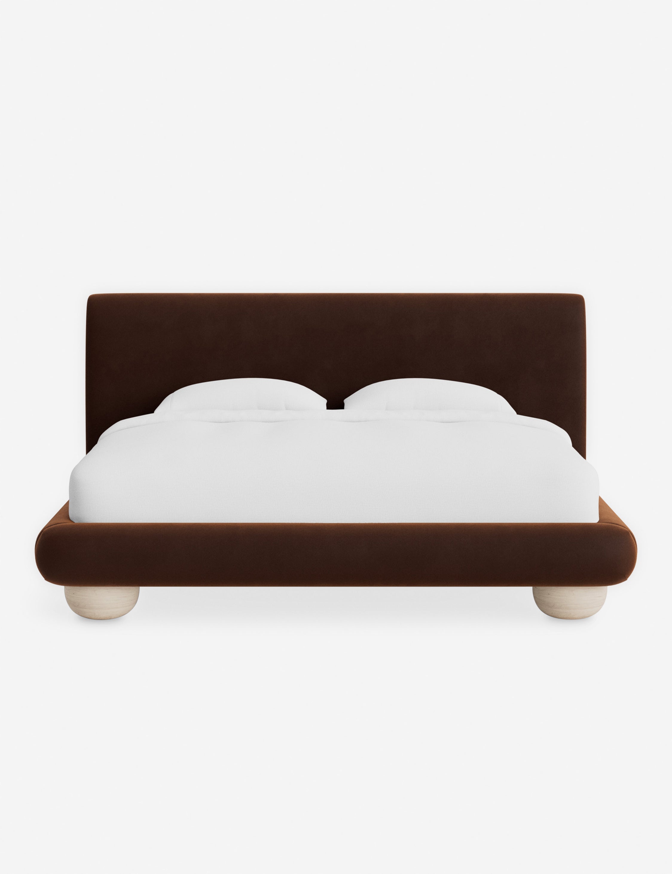 Rivo Platform Bed | Upholstered Frame, Light Wood Grain Base