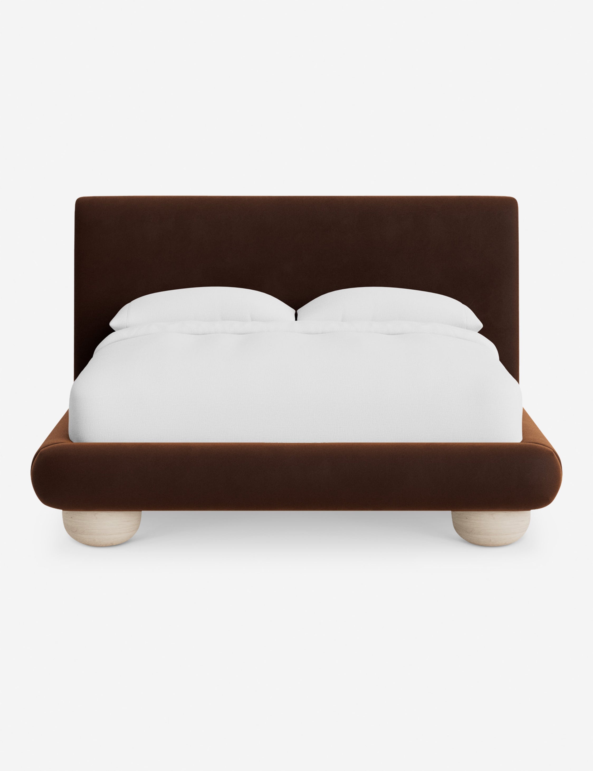 Rivo Platform Bed | Upholstered Frame, Light Wood Grain Base