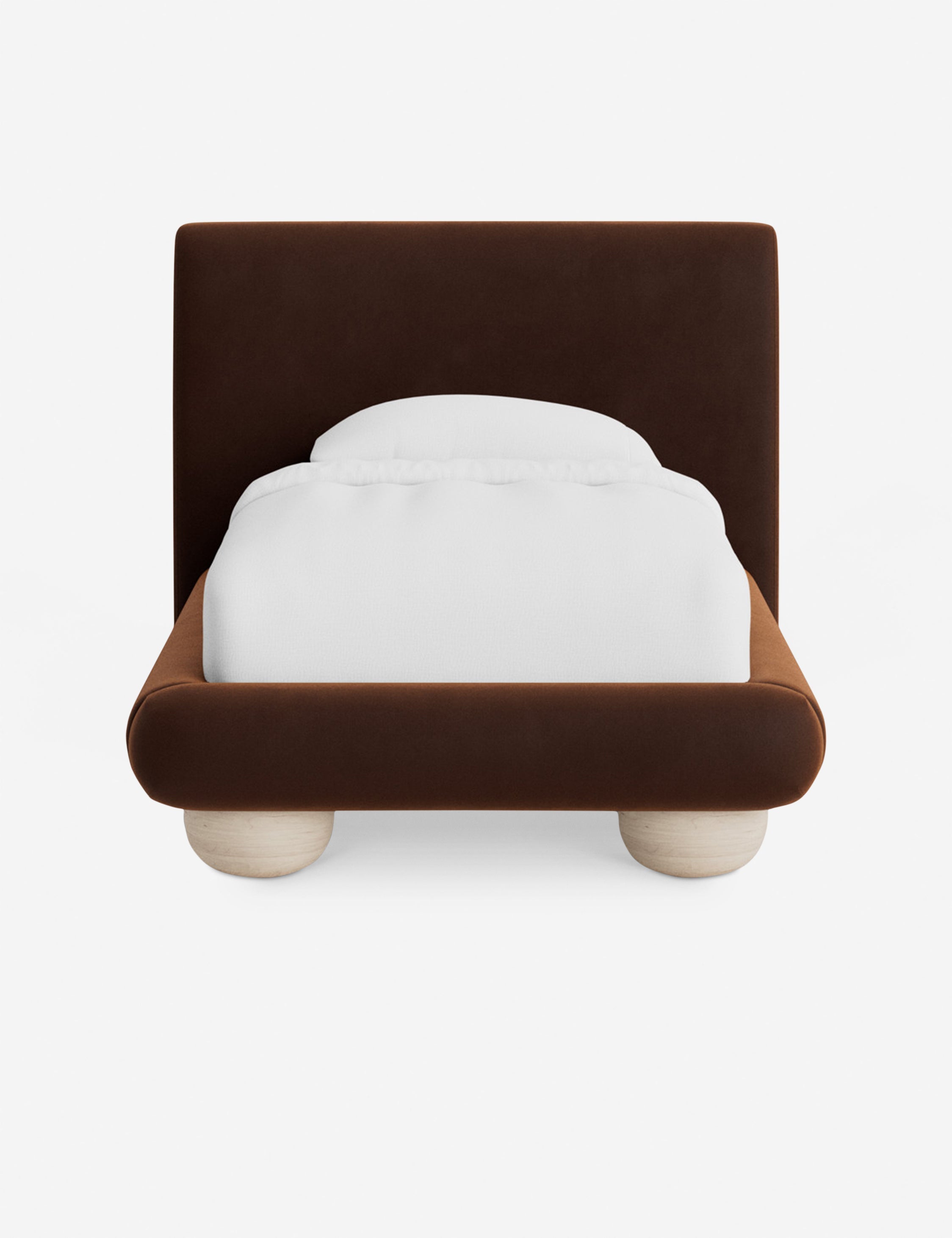 Rivo Platform Bed | Upholstered Frame, Light Wood Grain Base
