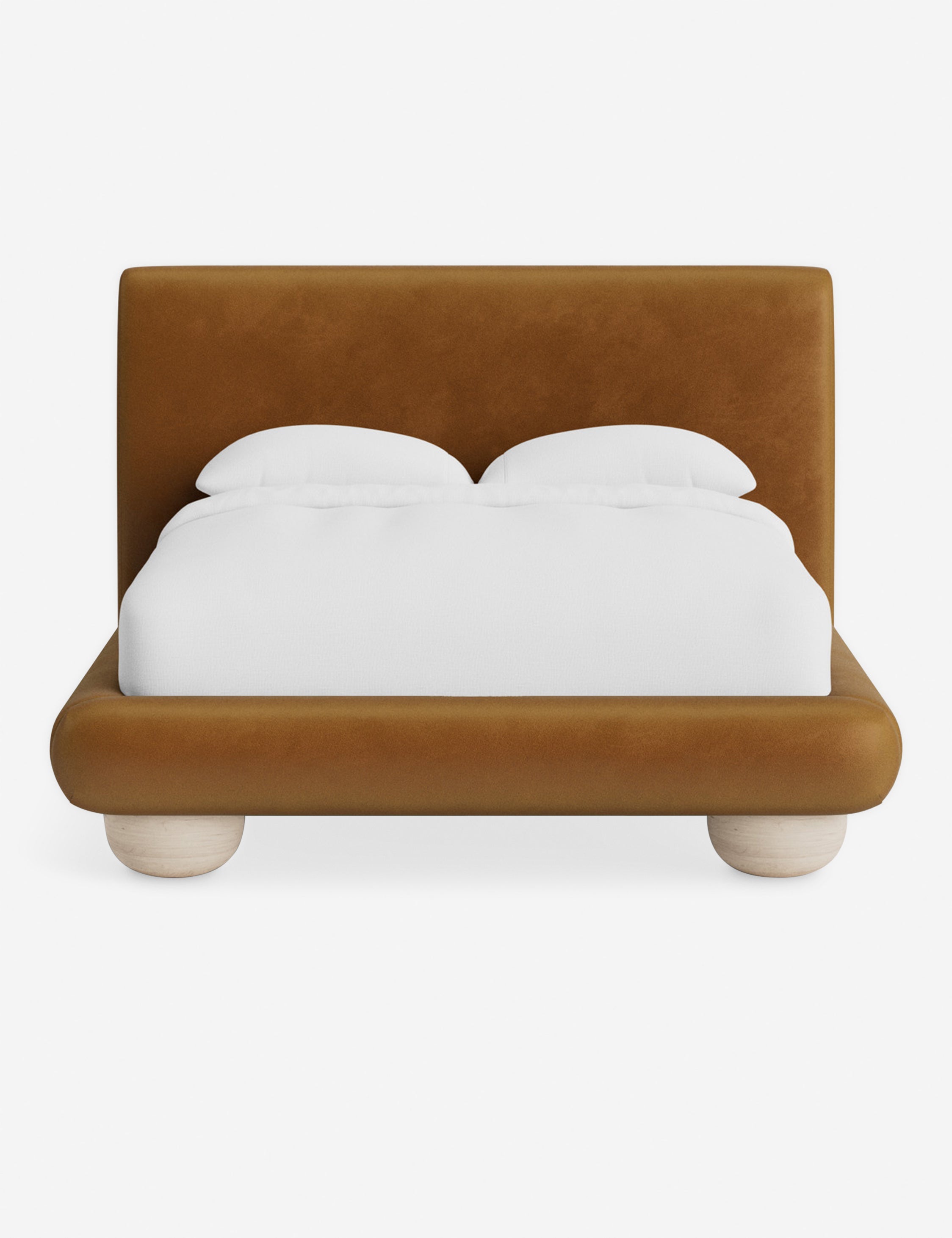 Rivo Platform Bed | Upholstered Frame, Light Wood Grain Base