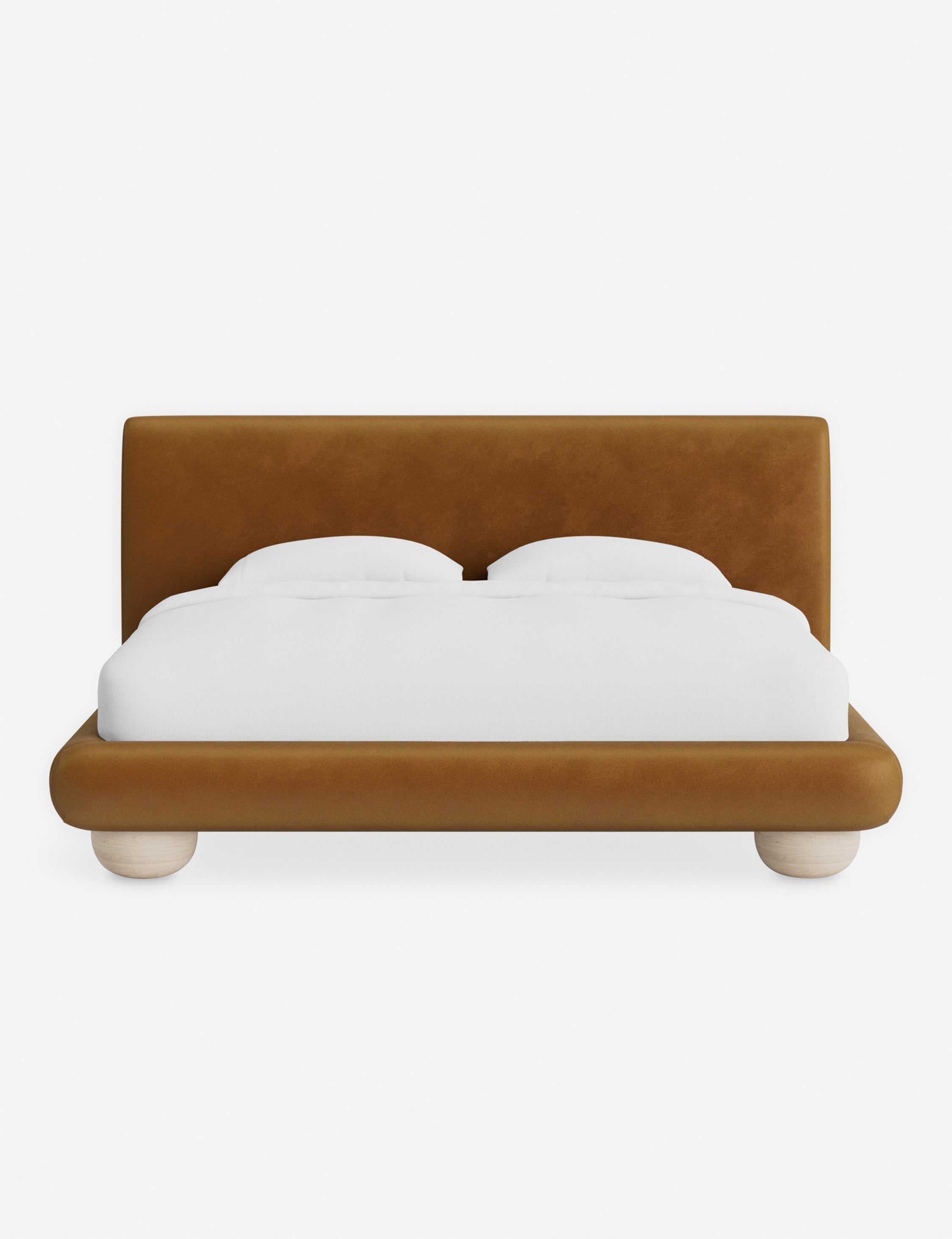 Rivo Platform Bed | Upholstered Frame, Light Wood Grain Base