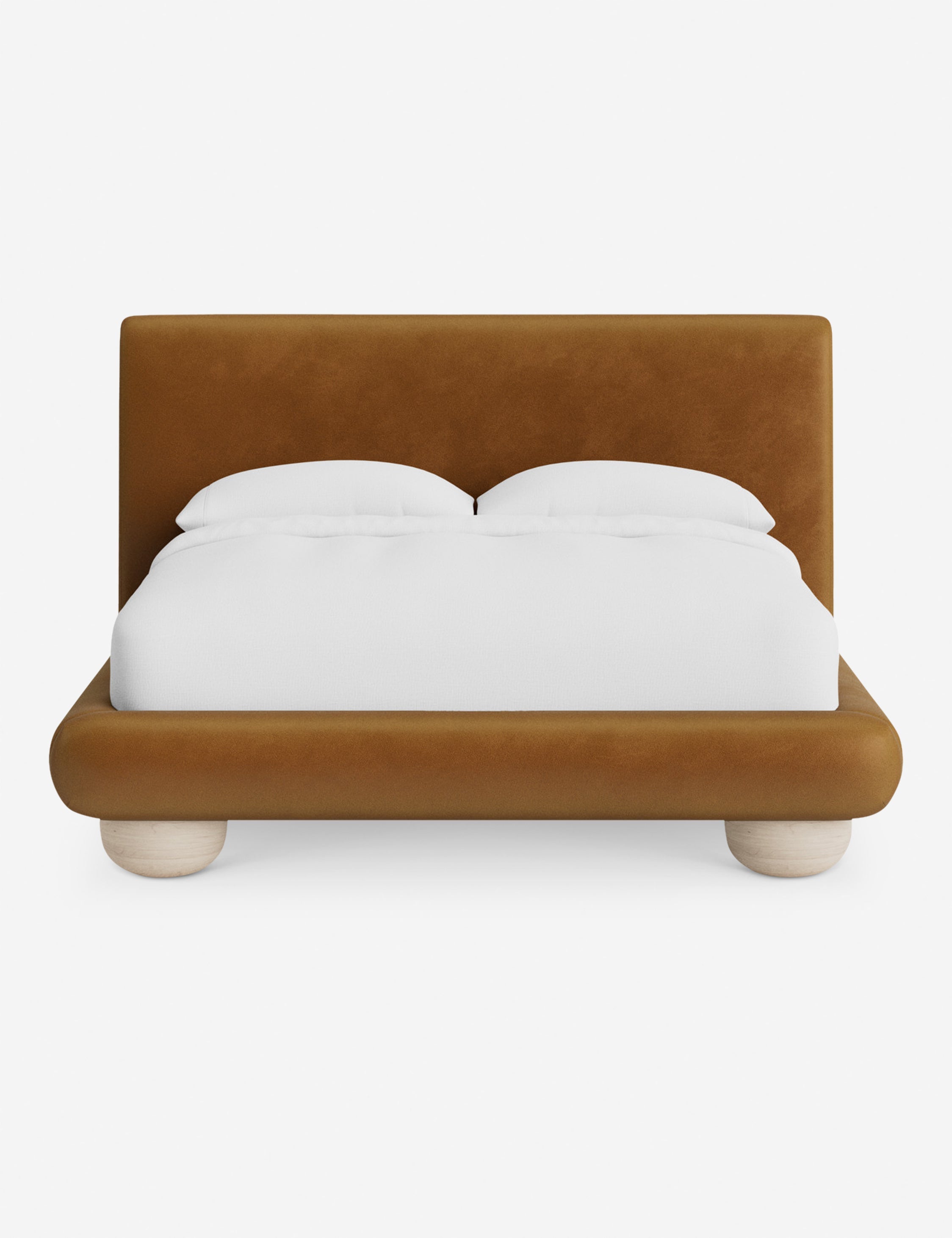 Rivo Platform Bed | Upholstered Frame, Light Wood Grain Base