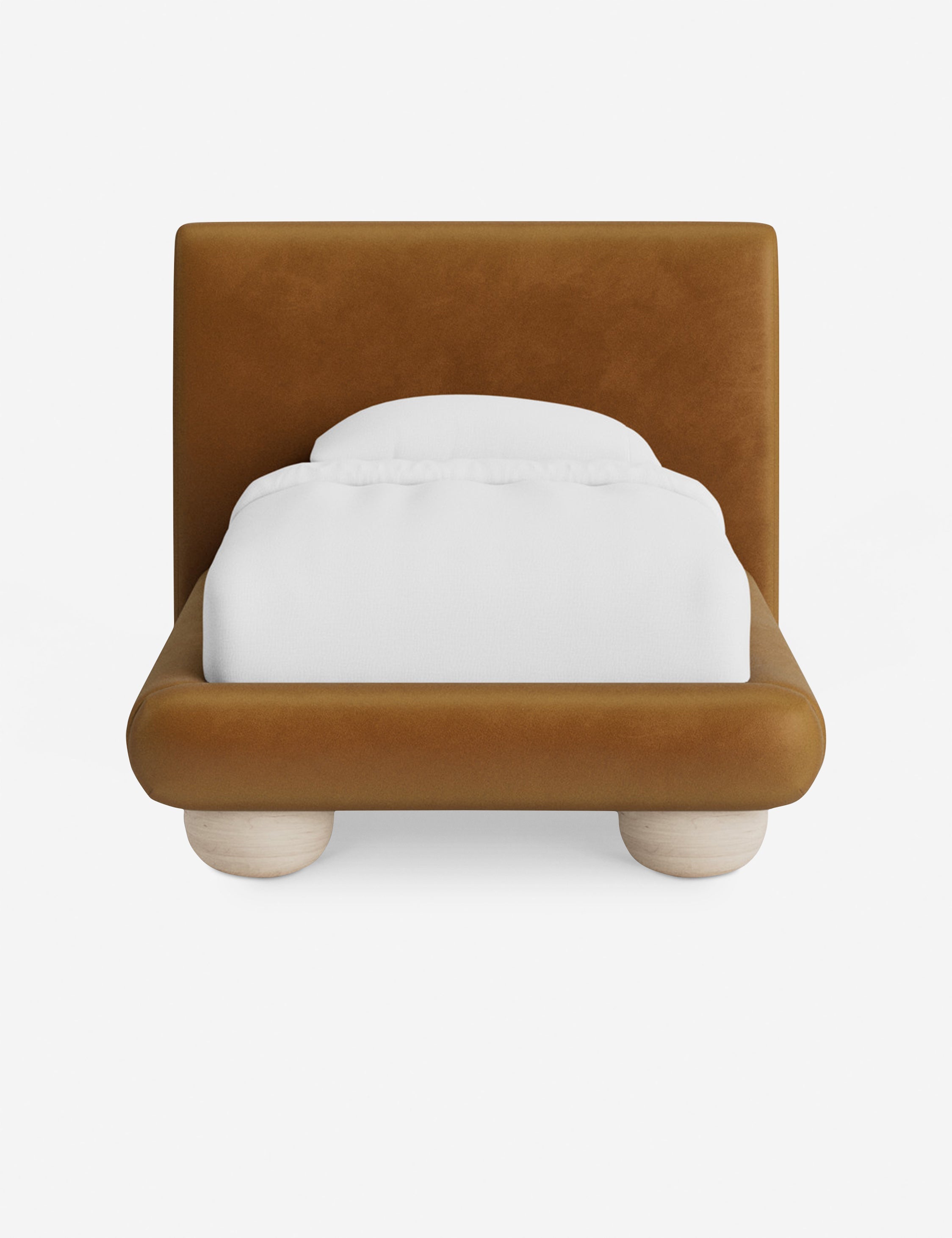 Rivo Platform Bed | Upholstered Frame, Light Wood Grain Base