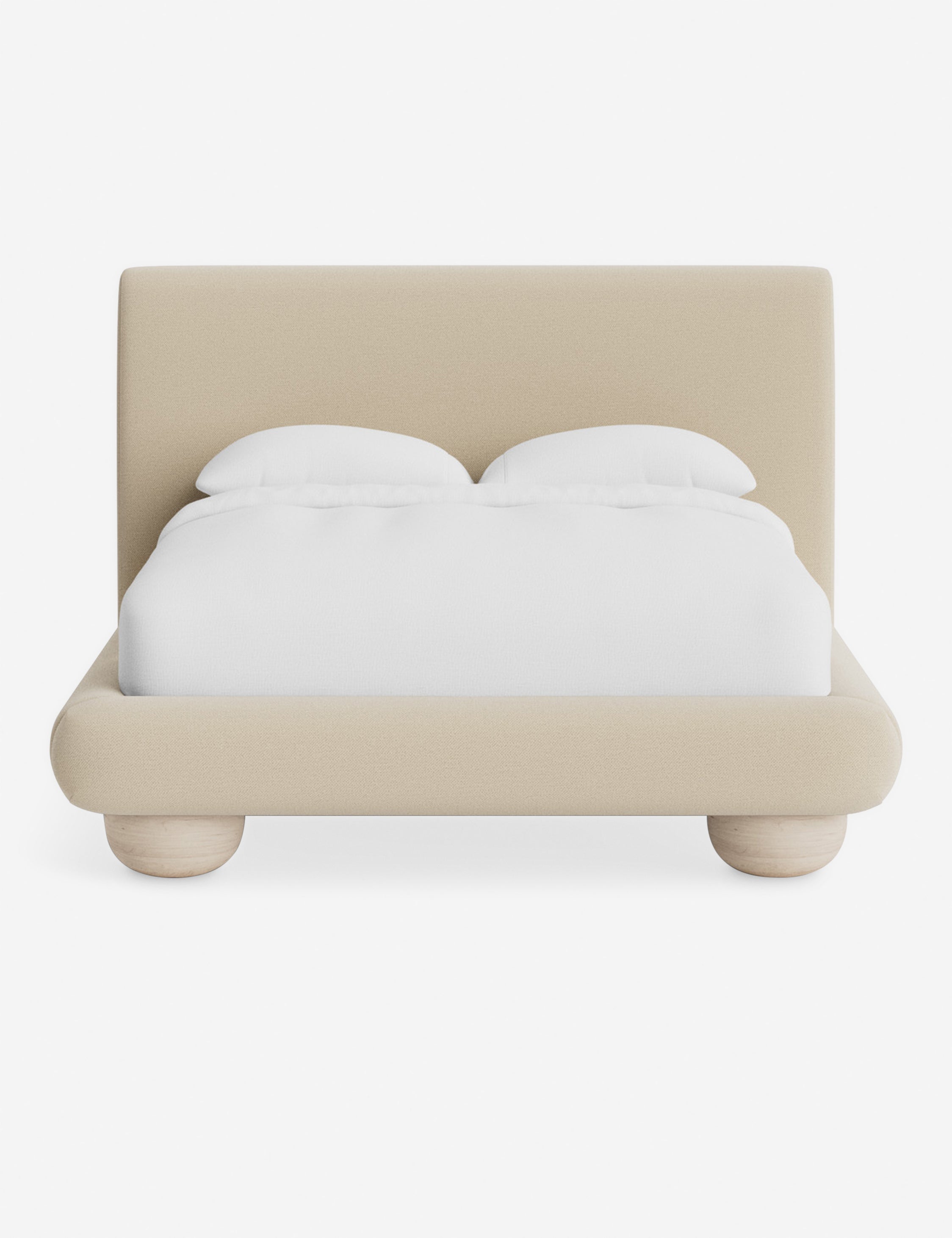 Rivo Platform Bed | Upholstered Frame, Light Wood Grain Base