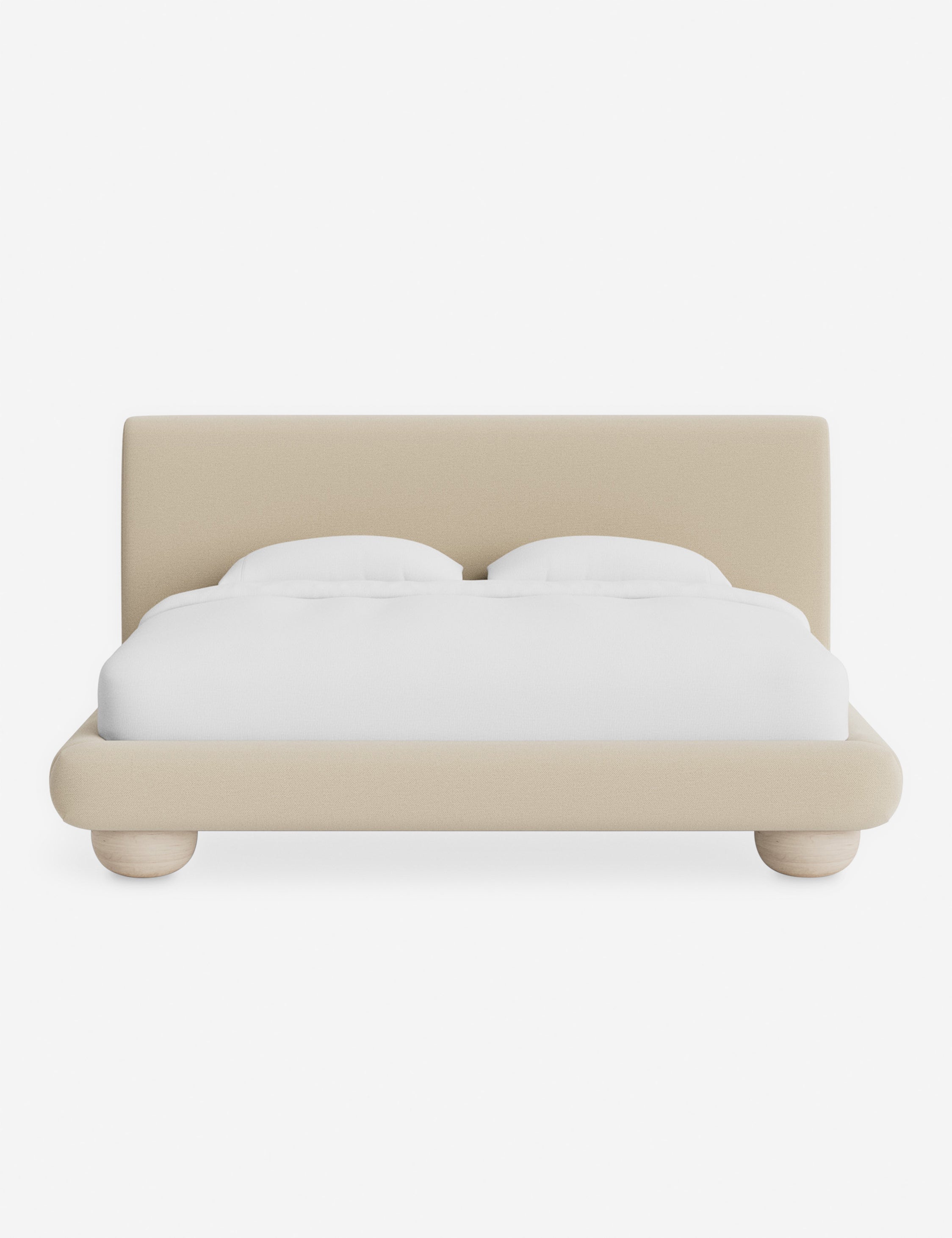 Rivo Platform Bed | Upholstered Frame, Light Wood Grain Base
