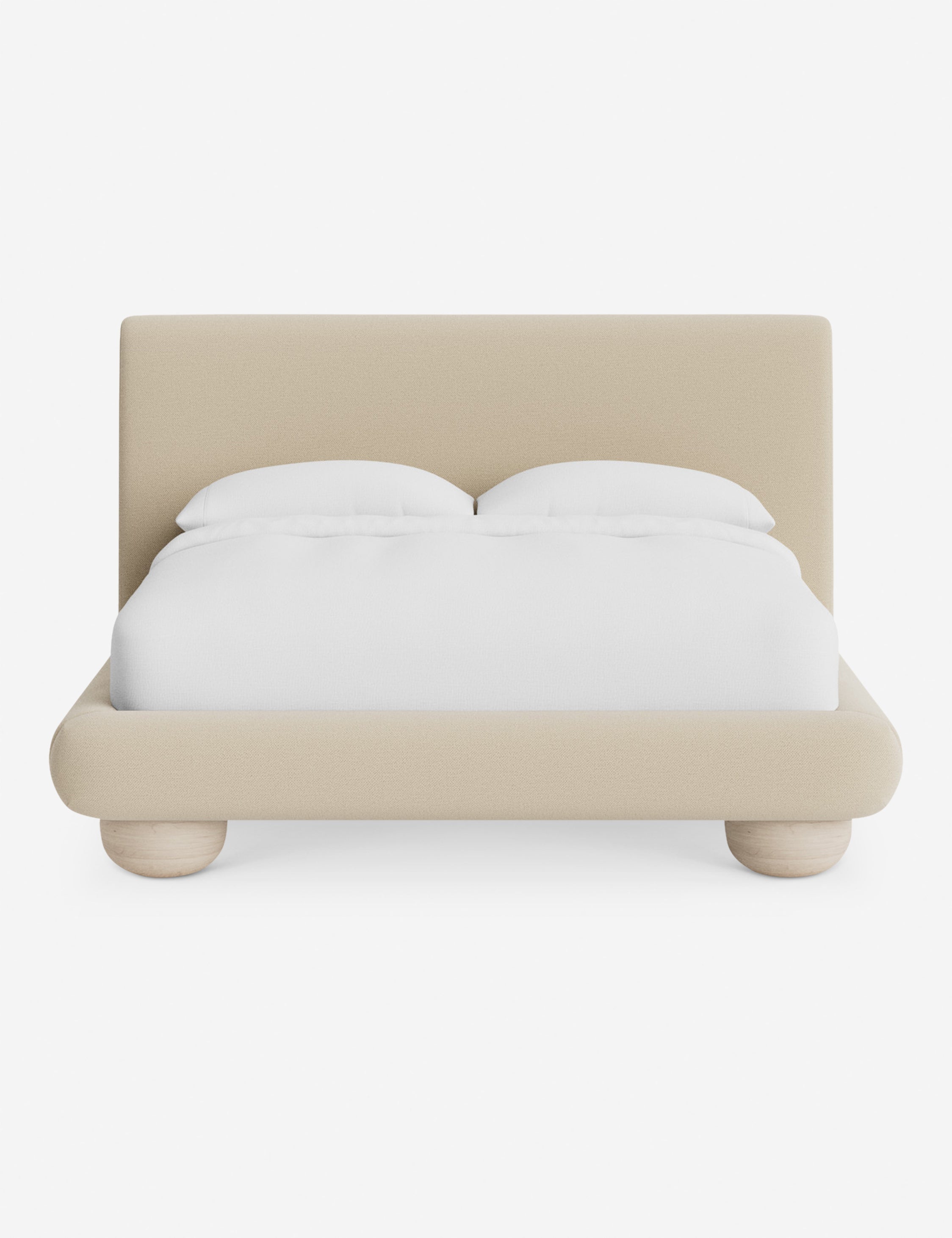 Rivo Platform Bed | Upholstered Frame, Light Wood Grain Base