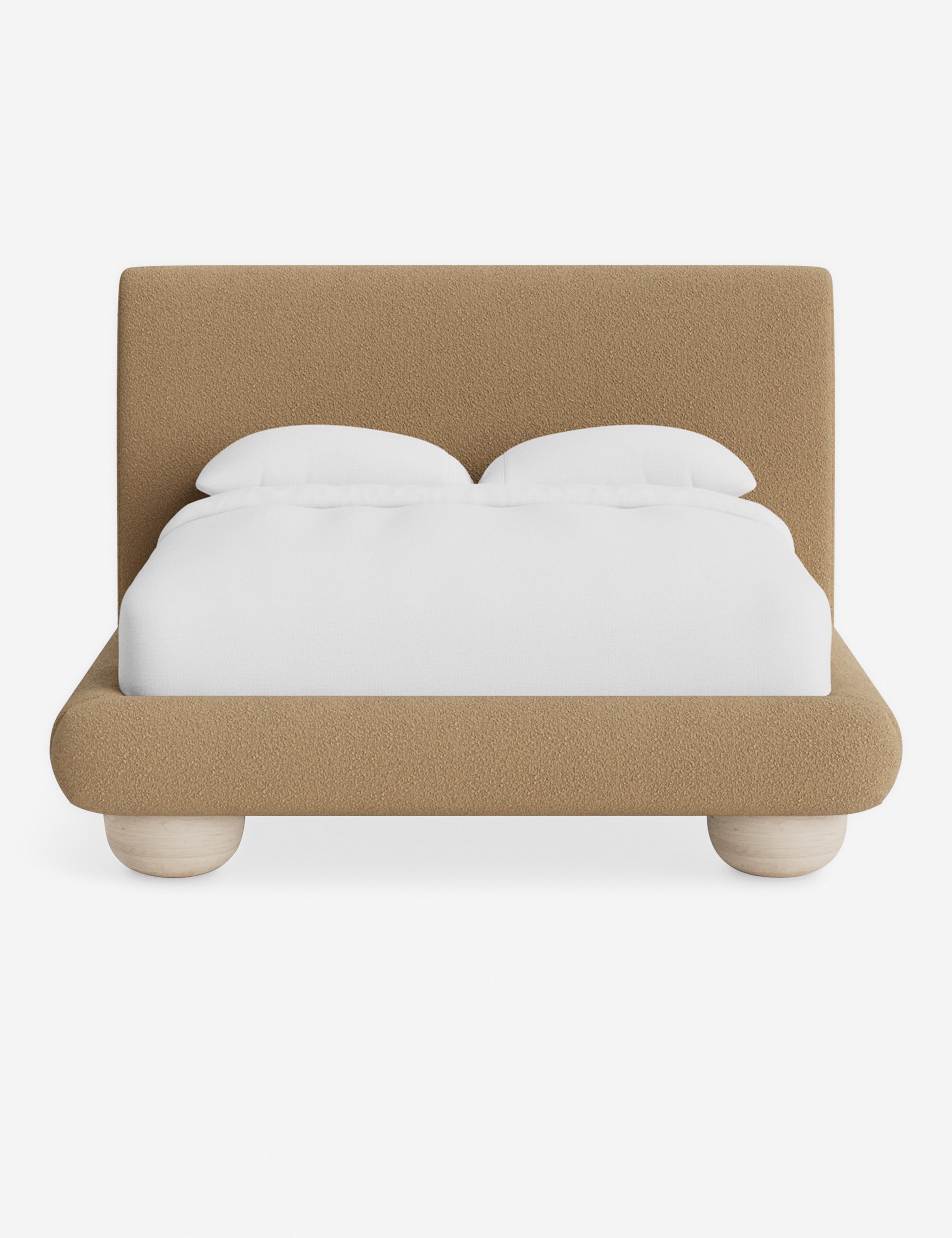 Rivo Platform Bed | Upholstered Frame, Light Wood Grain Base