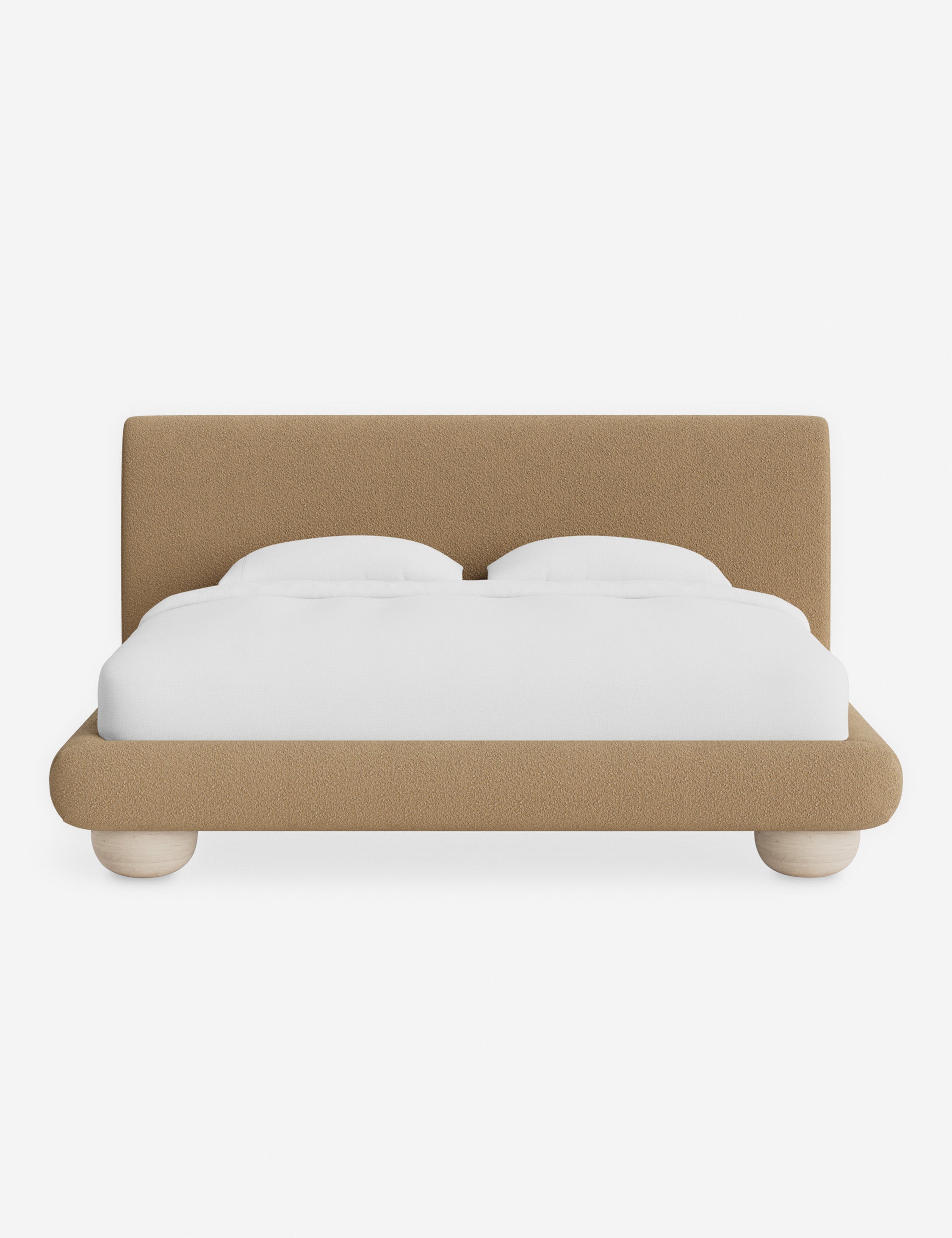 Rivo Platform Bed | Upholstered Frame, Light Wood Grain Base