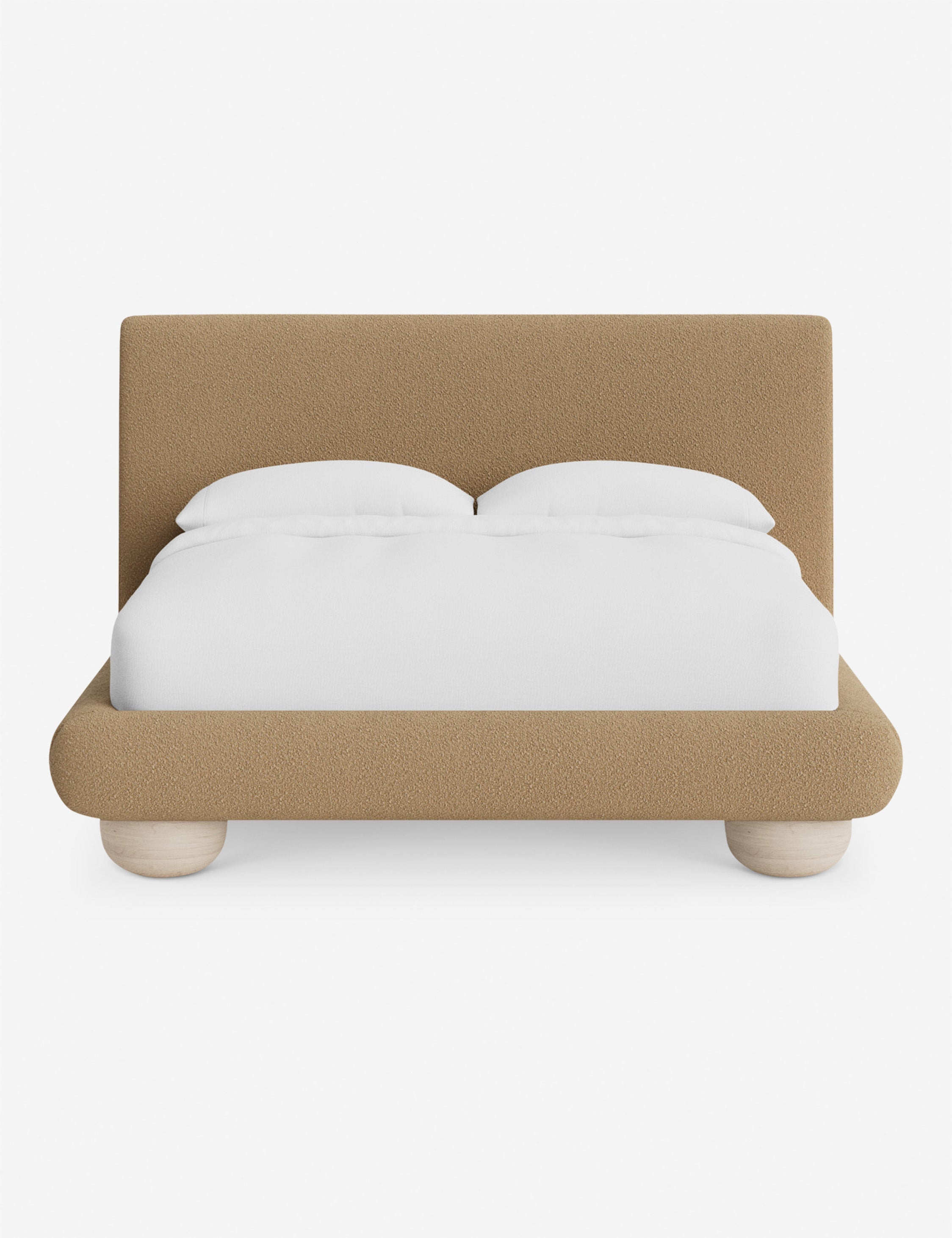 Rivo Platform Bed | Upholstered Frame, Light Wood Grain Base