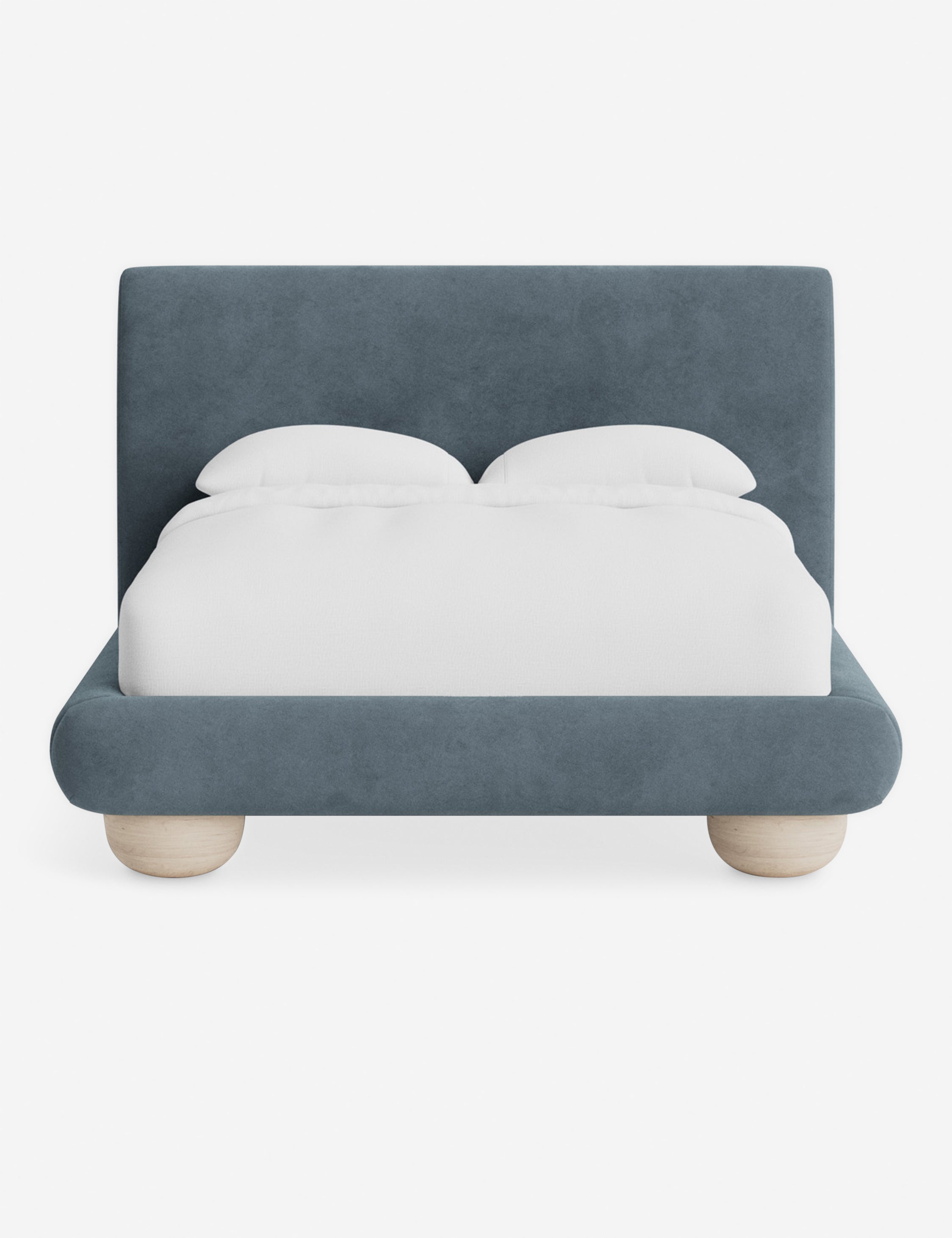 Rivo Platform Bed | Upholstered Frame, Light Wood Grain Base