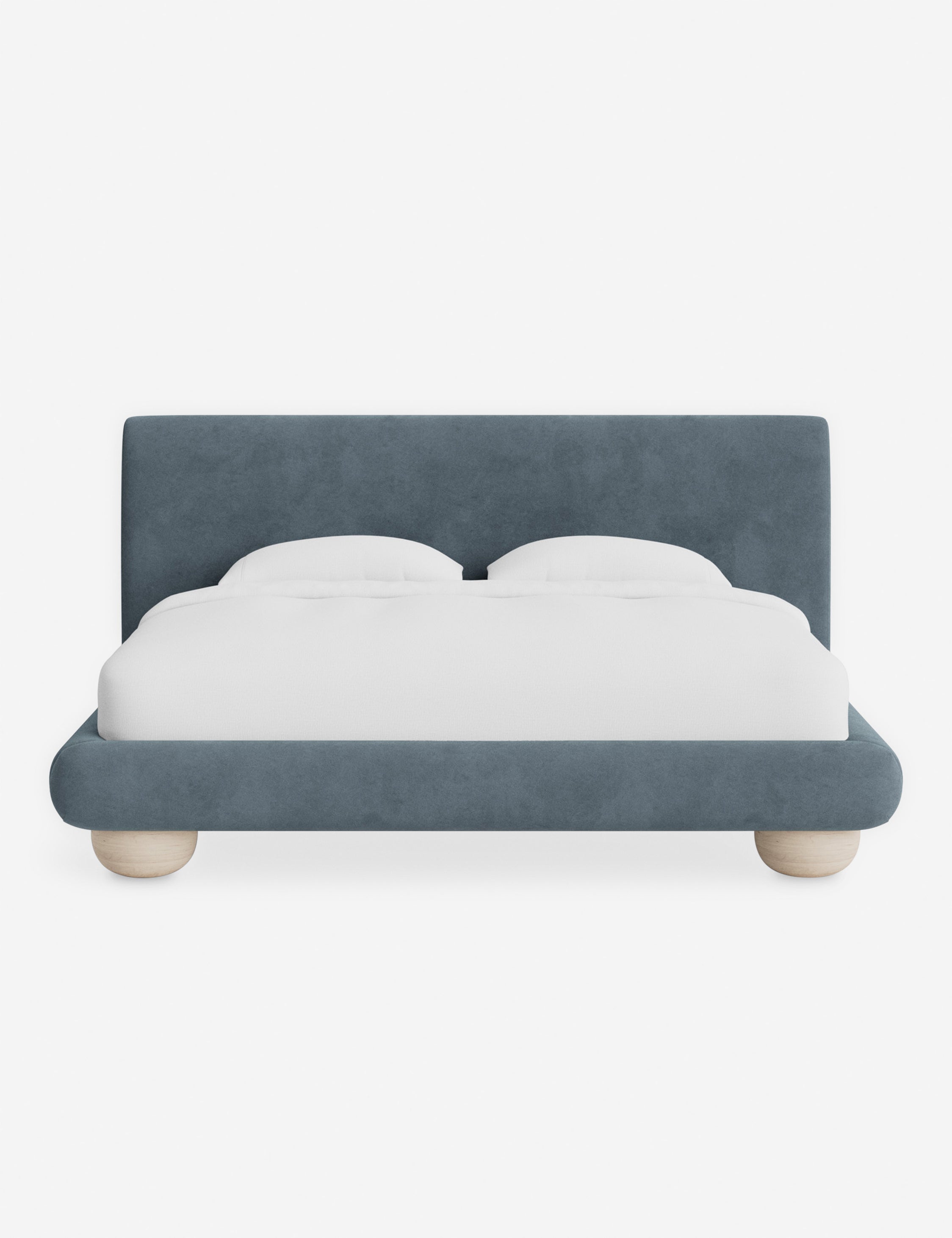 Rivo Platform Bed | Upholstered Frame, Light Wood Grain Base