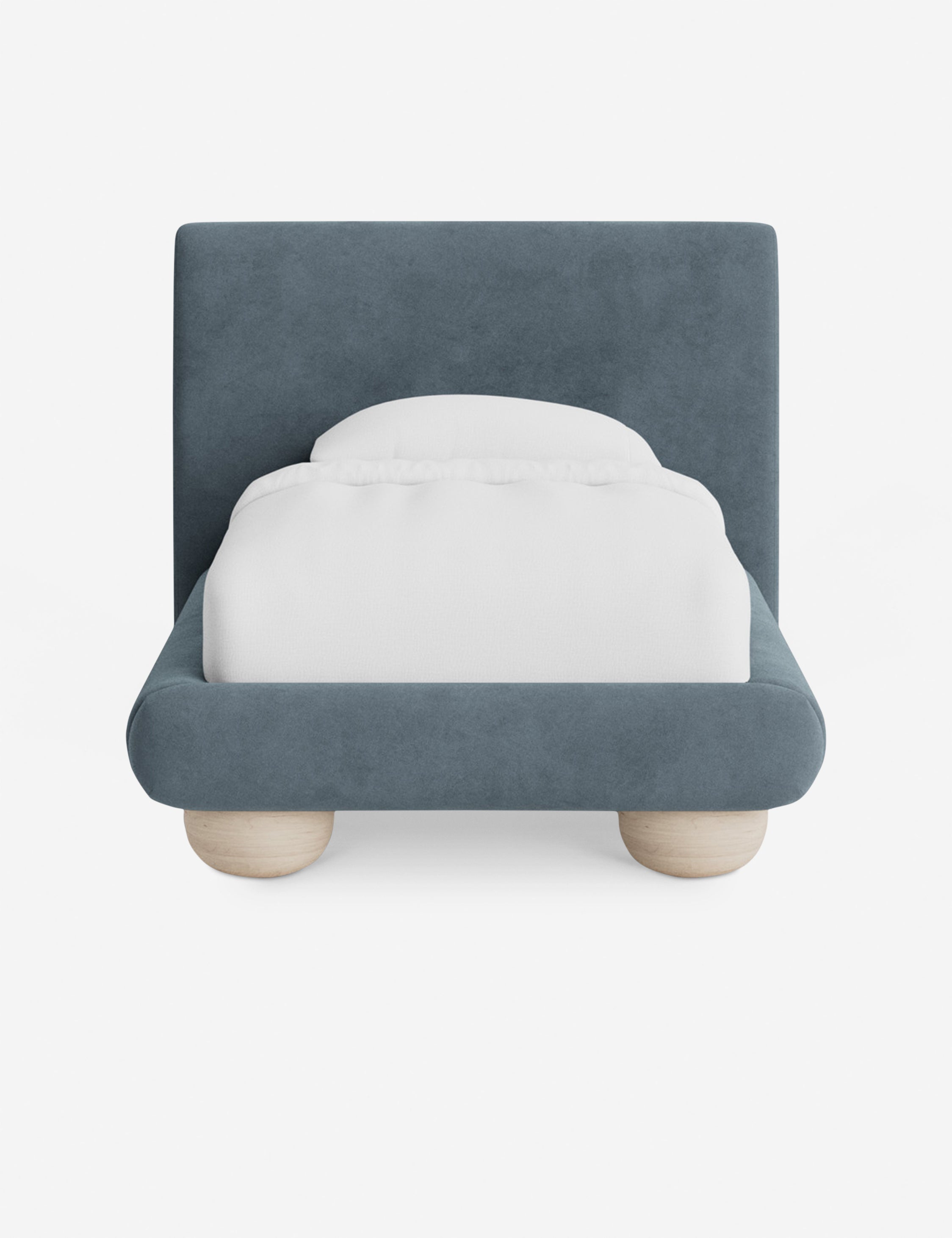Rivo Platform Bed | Upholstered Frame, Light Wood Grain Base