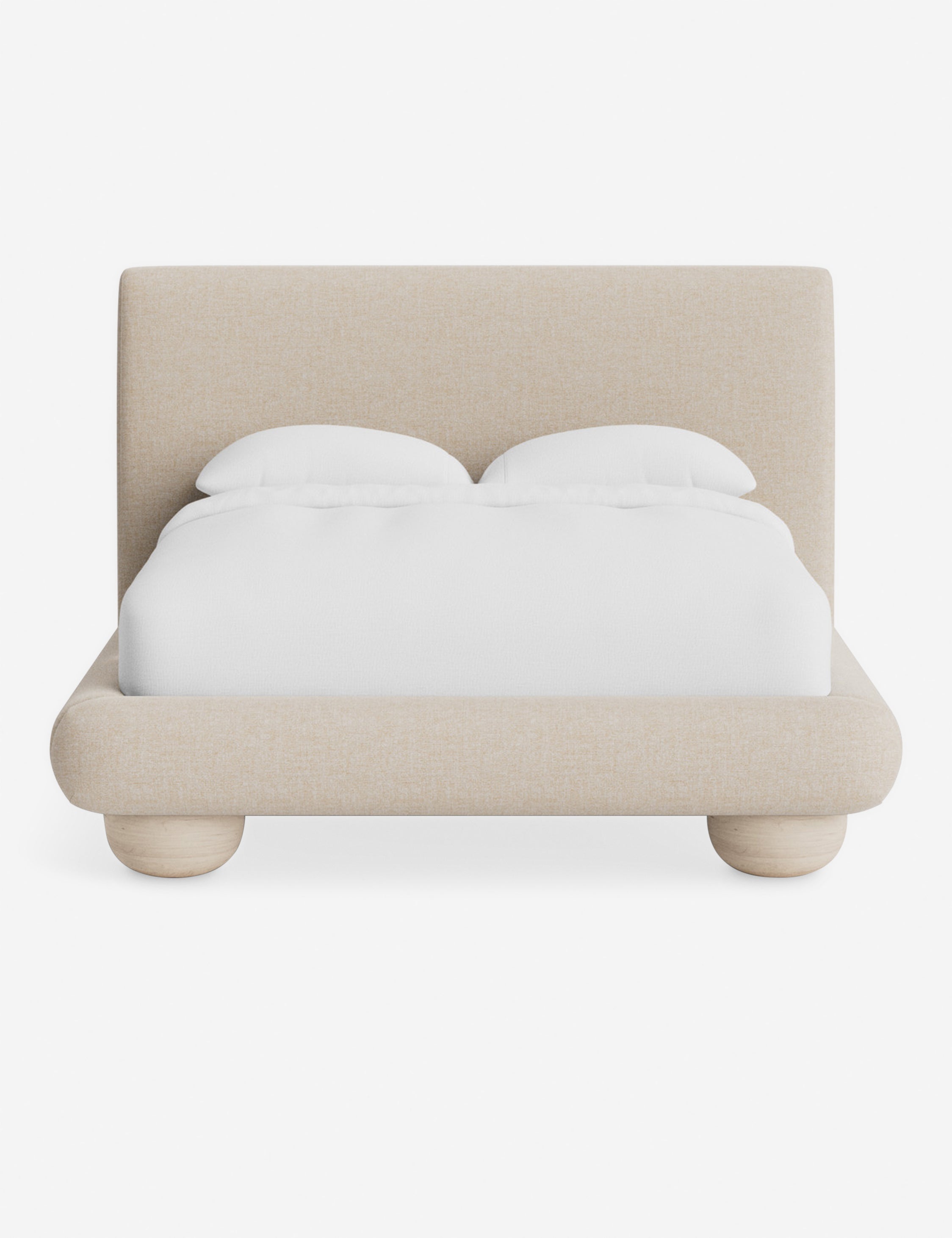 Rivo Platform Bed | Upholstered Frame, Light Wood Grain Base