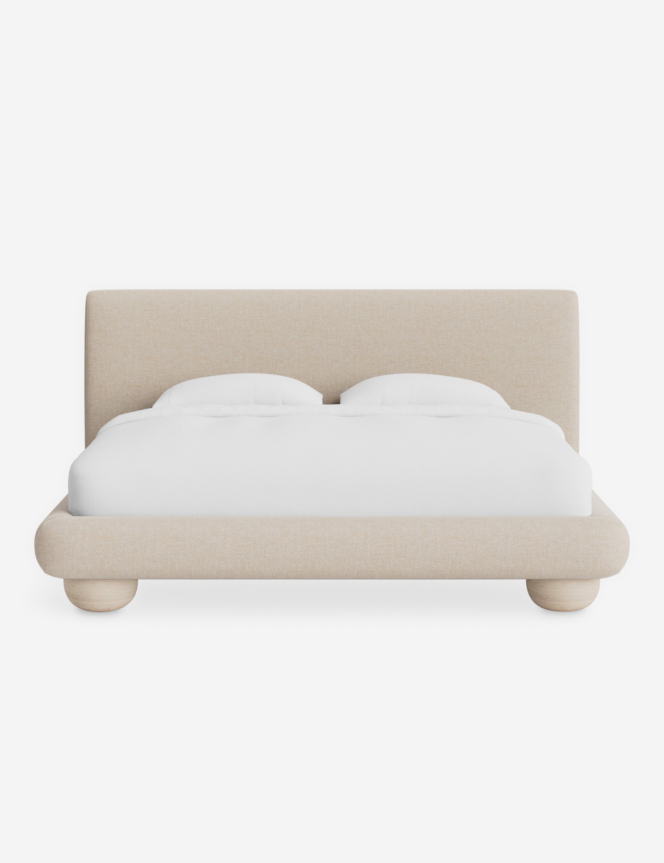 Rivo Platform Bed | Upholstered Frame, Light Wood Grain Base