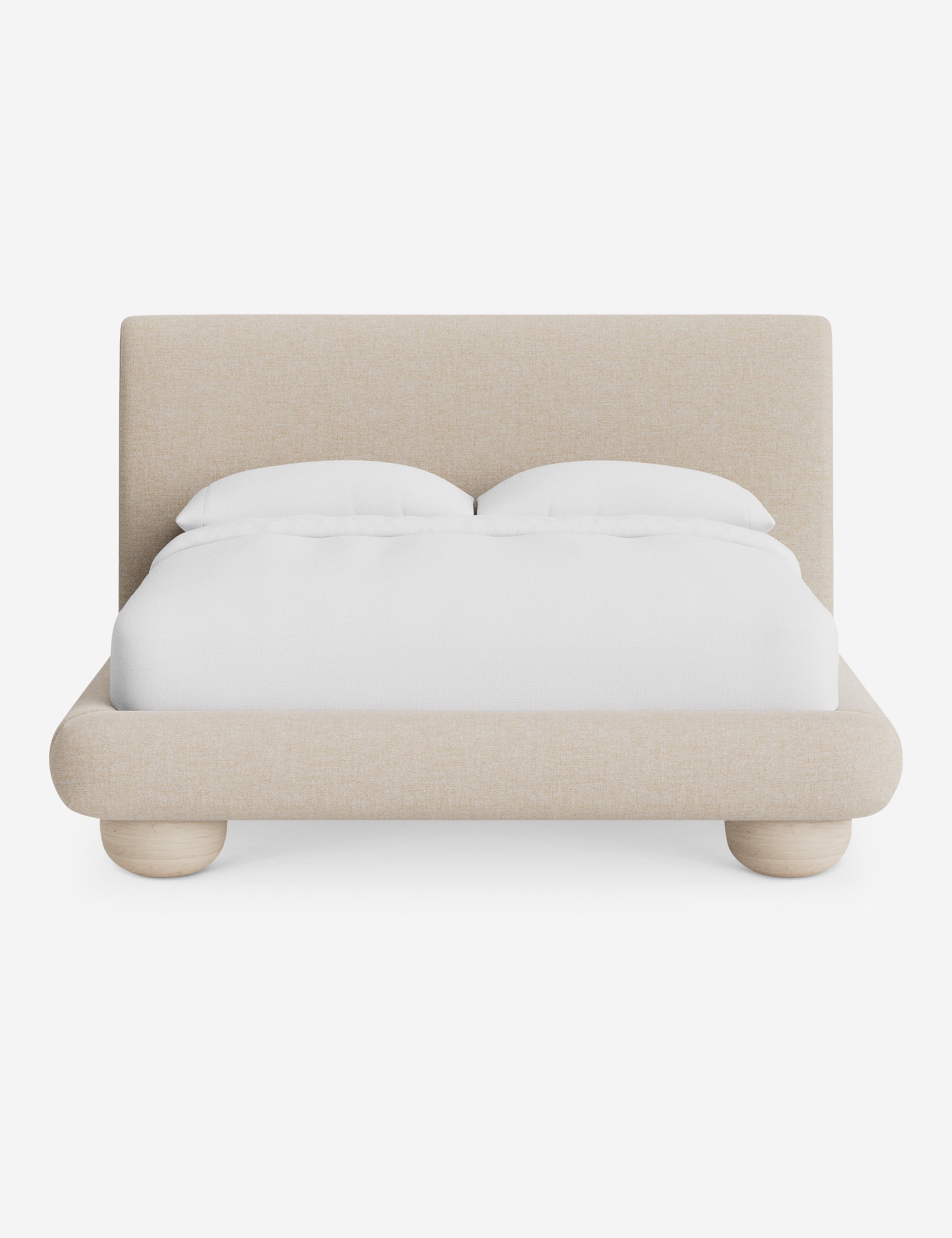 Rivo Platform Bed | Upholstered Frame, Light Wood Grain Base