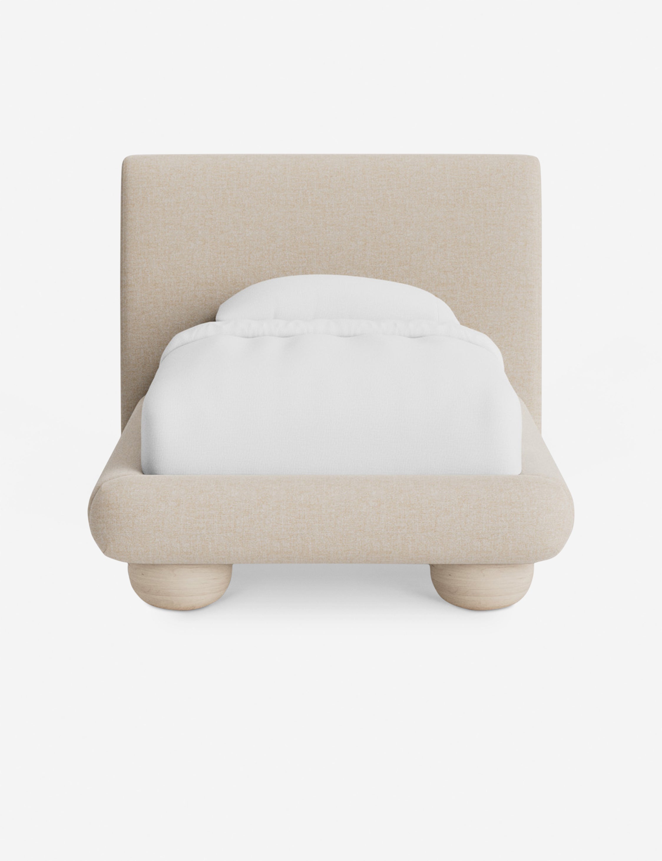 Rivo Platform Bed | Upholstered Frame, Light Wood Grain Base