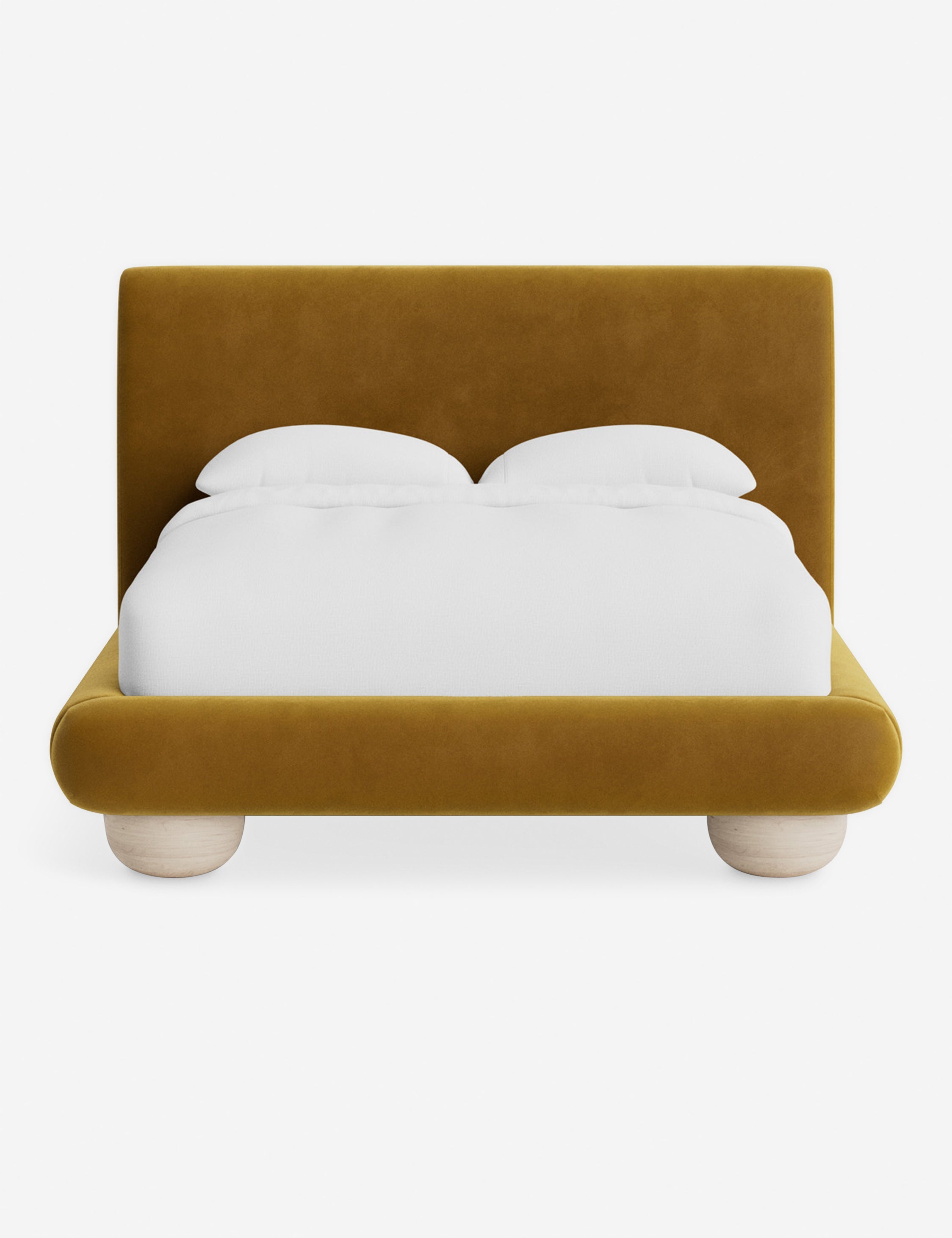 Rivo Platform Bed | Upholstered Frame, Light Wood Grain Base