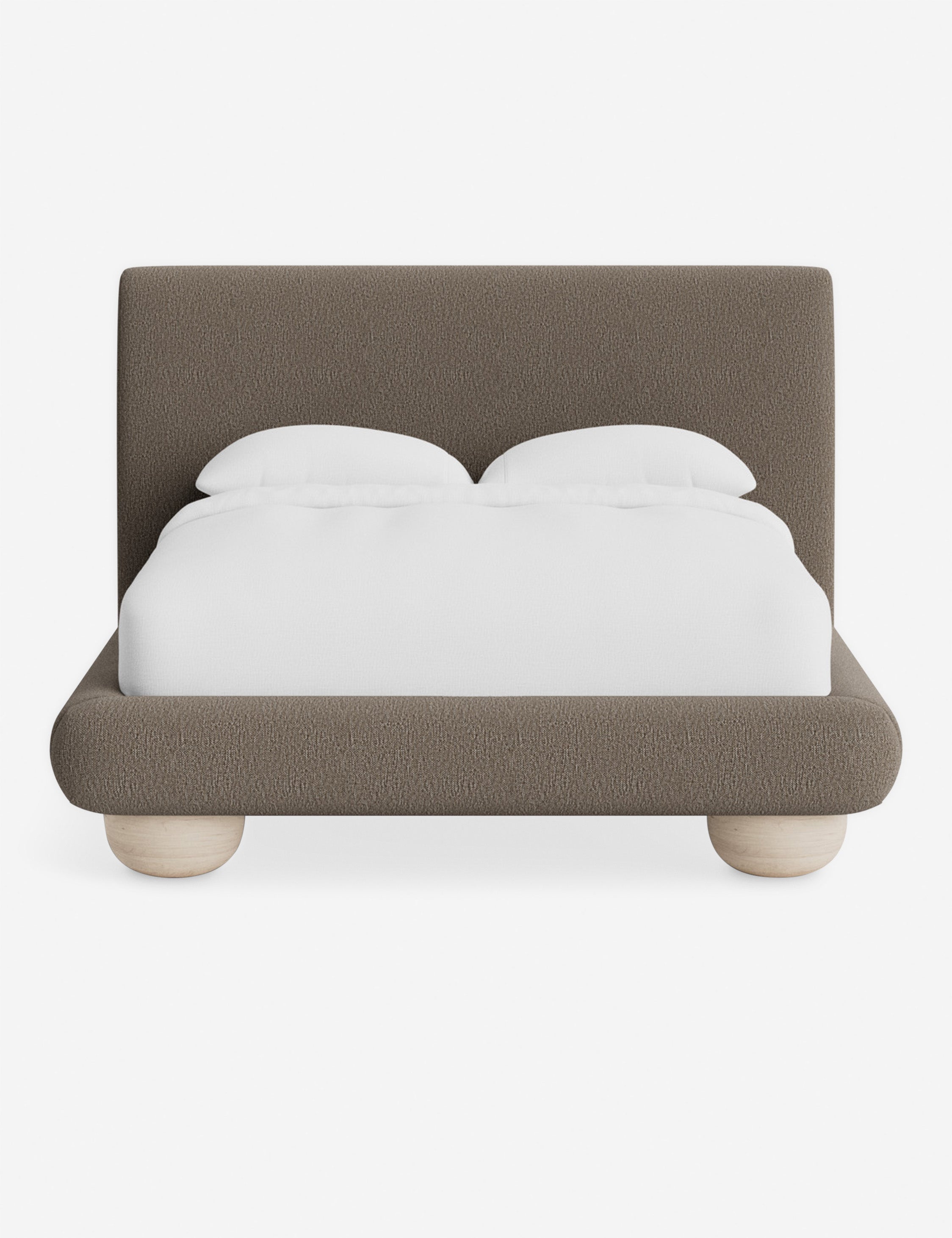 Rivo Platform Bed | Upholstered Frame, Light Wood Grain Base