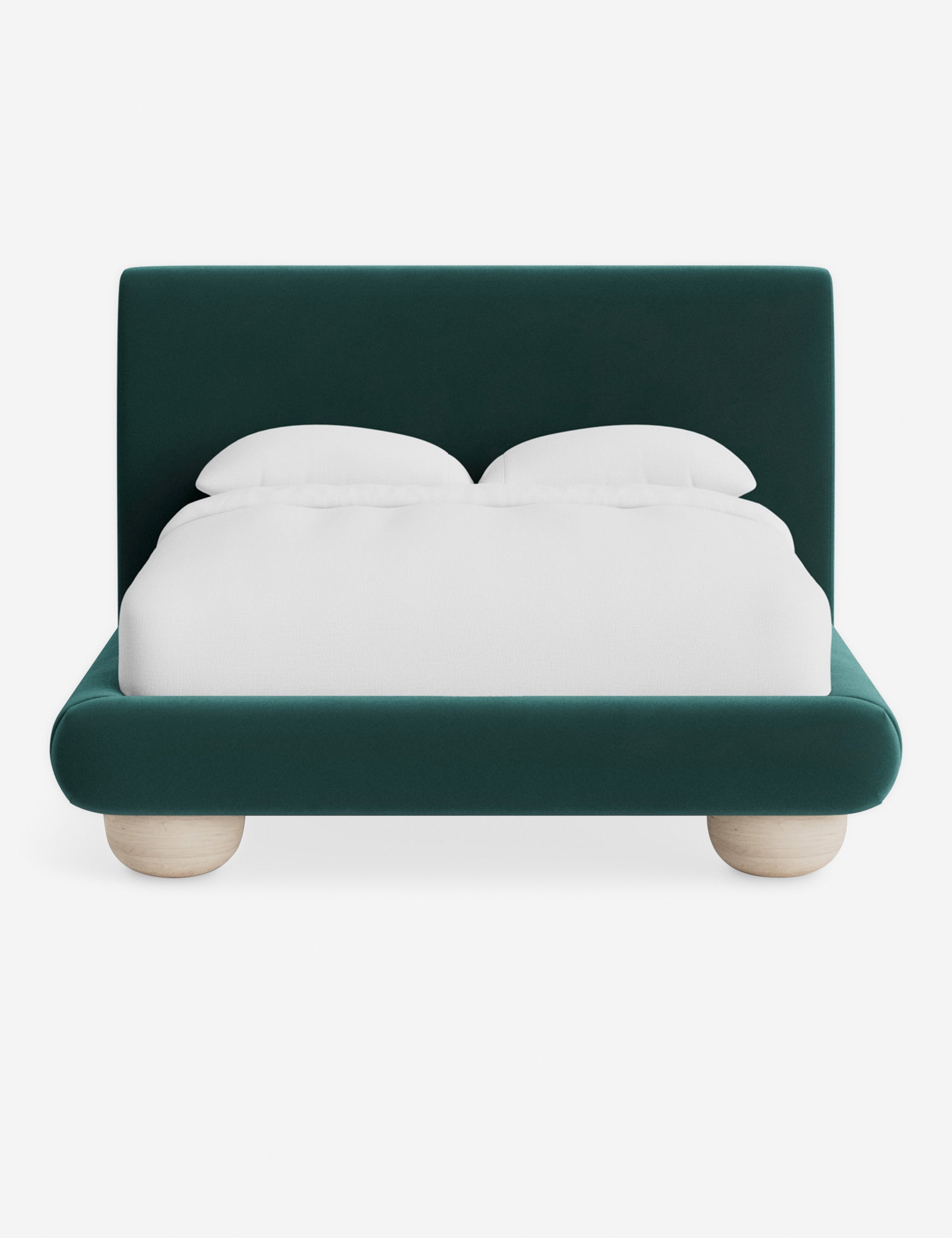 Rivo Platform Bed | Upholstered Frame, Light Wood Grain Base