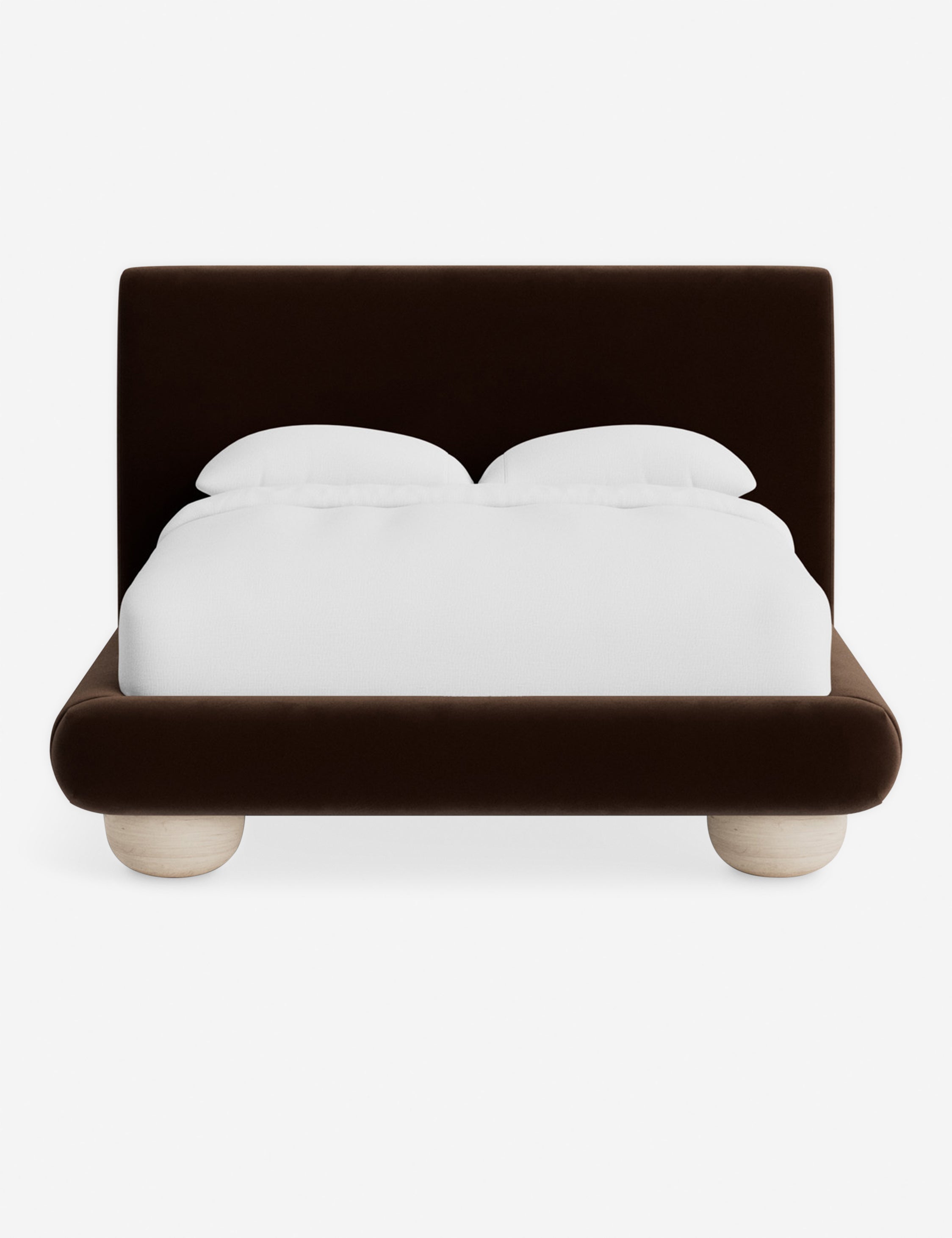 Rivo Platform Bed | Upholstered Frame, Light Wood Grain Base