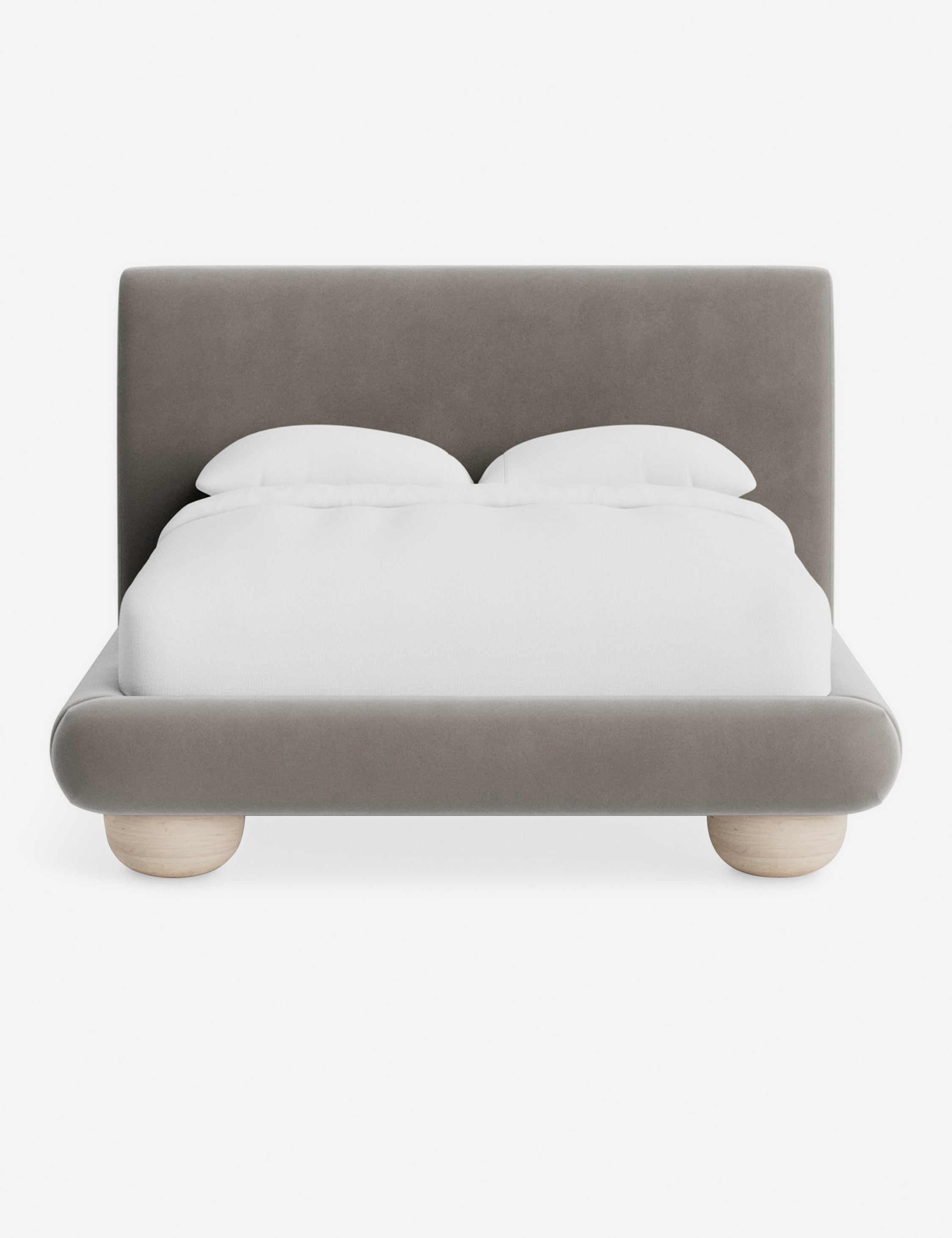 Rivo Platform Bed | Upholstered Frame, Light Wood Grain Base