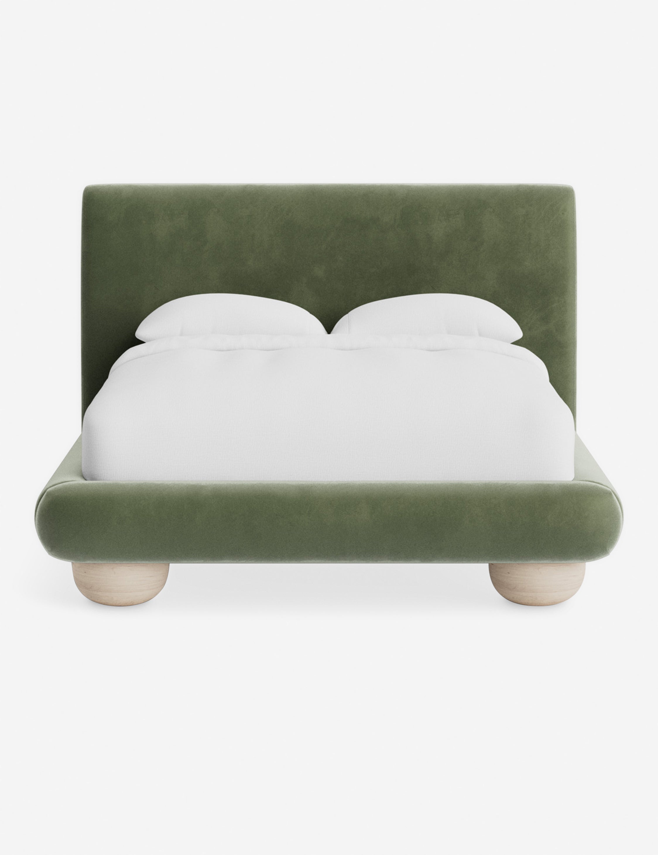 Rivo Platform Bed | Upholstered Frame, Light Wood Grain Base