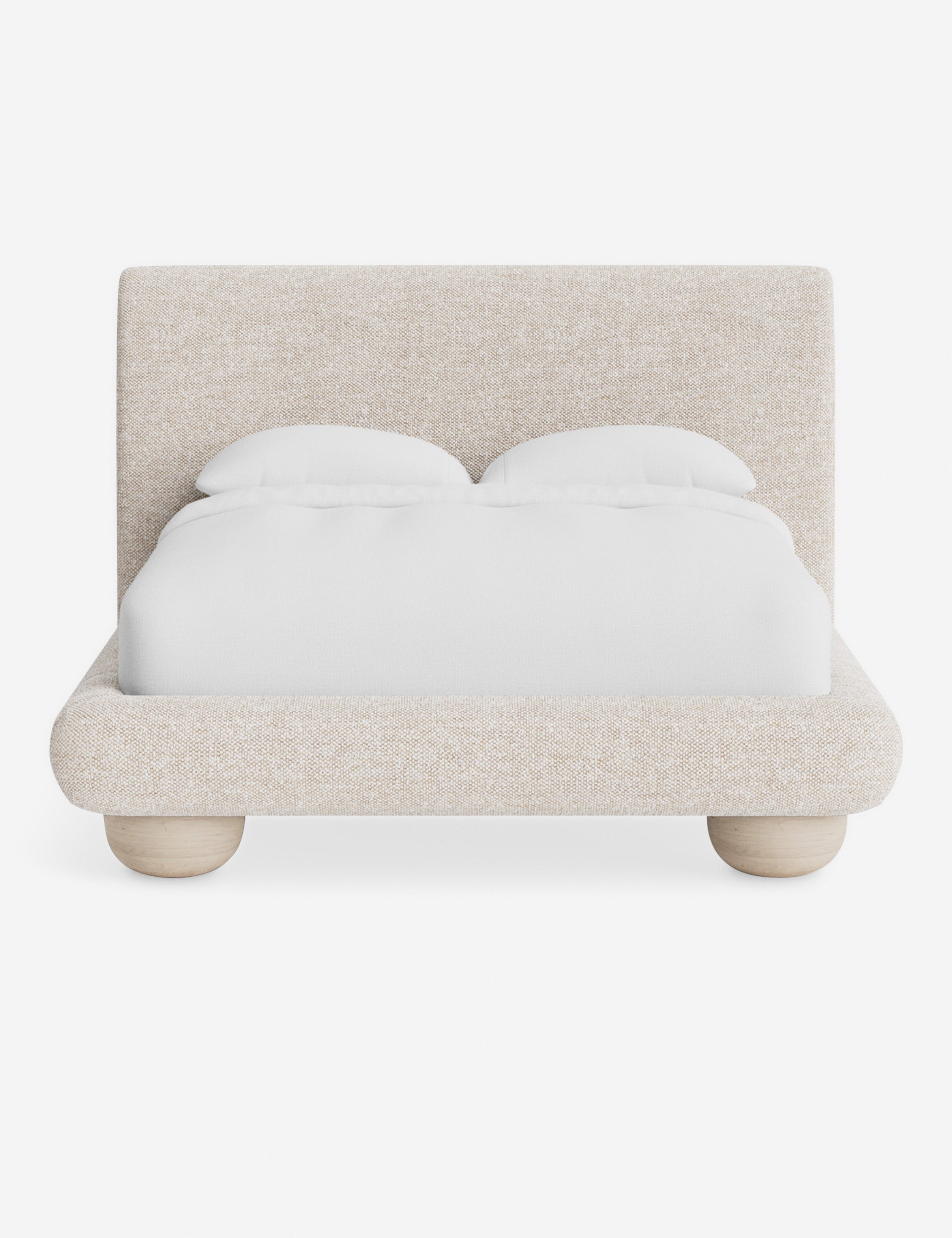 Rivo Platform Bed | Upholstered Frame, Light Wood Grain Base