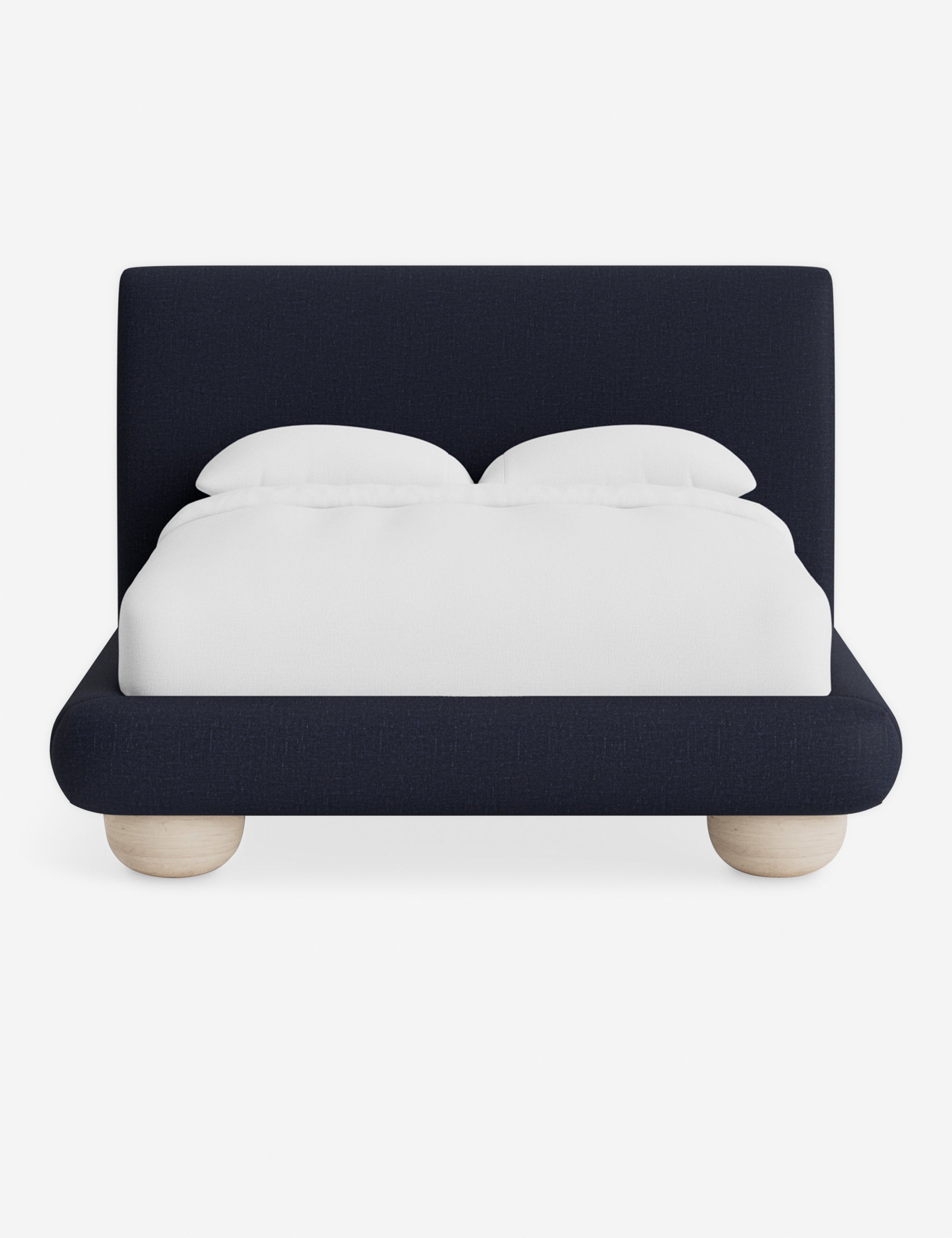 Rivo Platform Bed | Upholstered Frame, Light Wood Grain Base