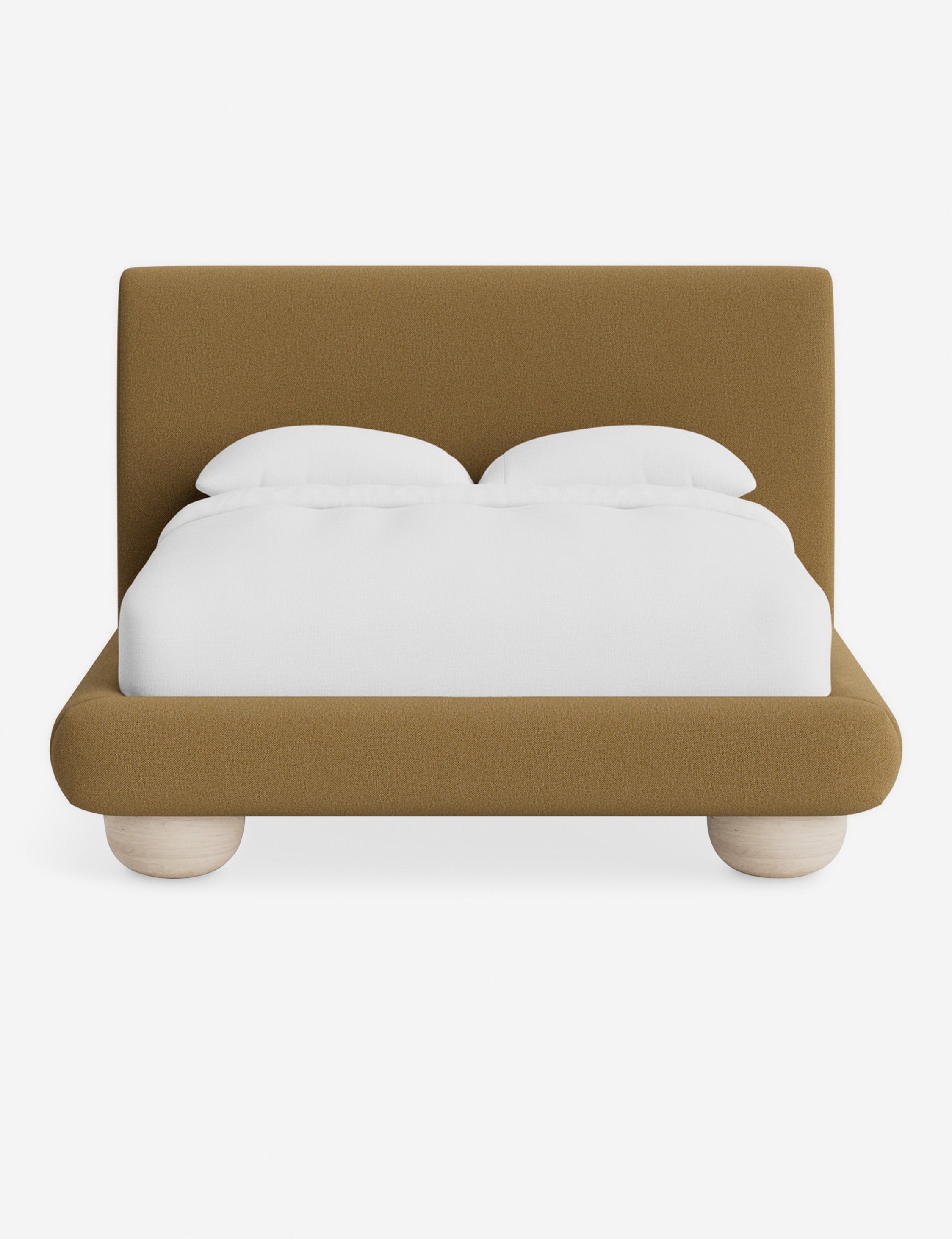 Rivo Platform Bed | Upholstered Frame, Light Wood Grain Base