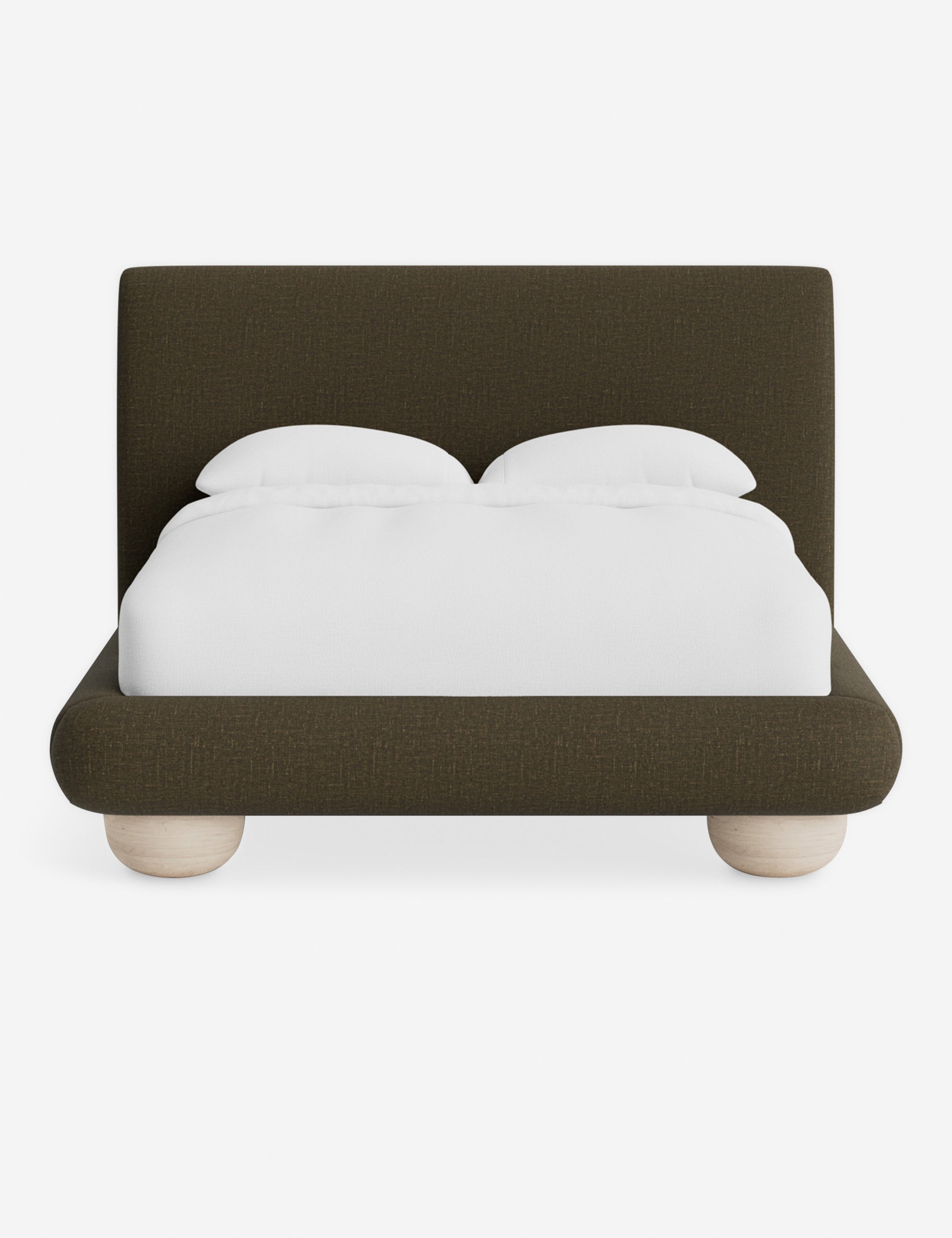 Rivo Platform Bed | Upholstered Frame, Light Wood Grain Base