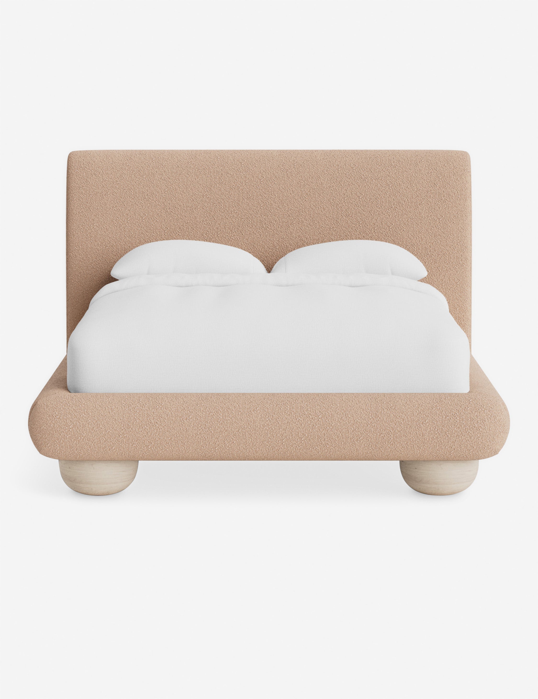 Rivo Platform Bed | Upholstered Frame, Light Wood Grain Base