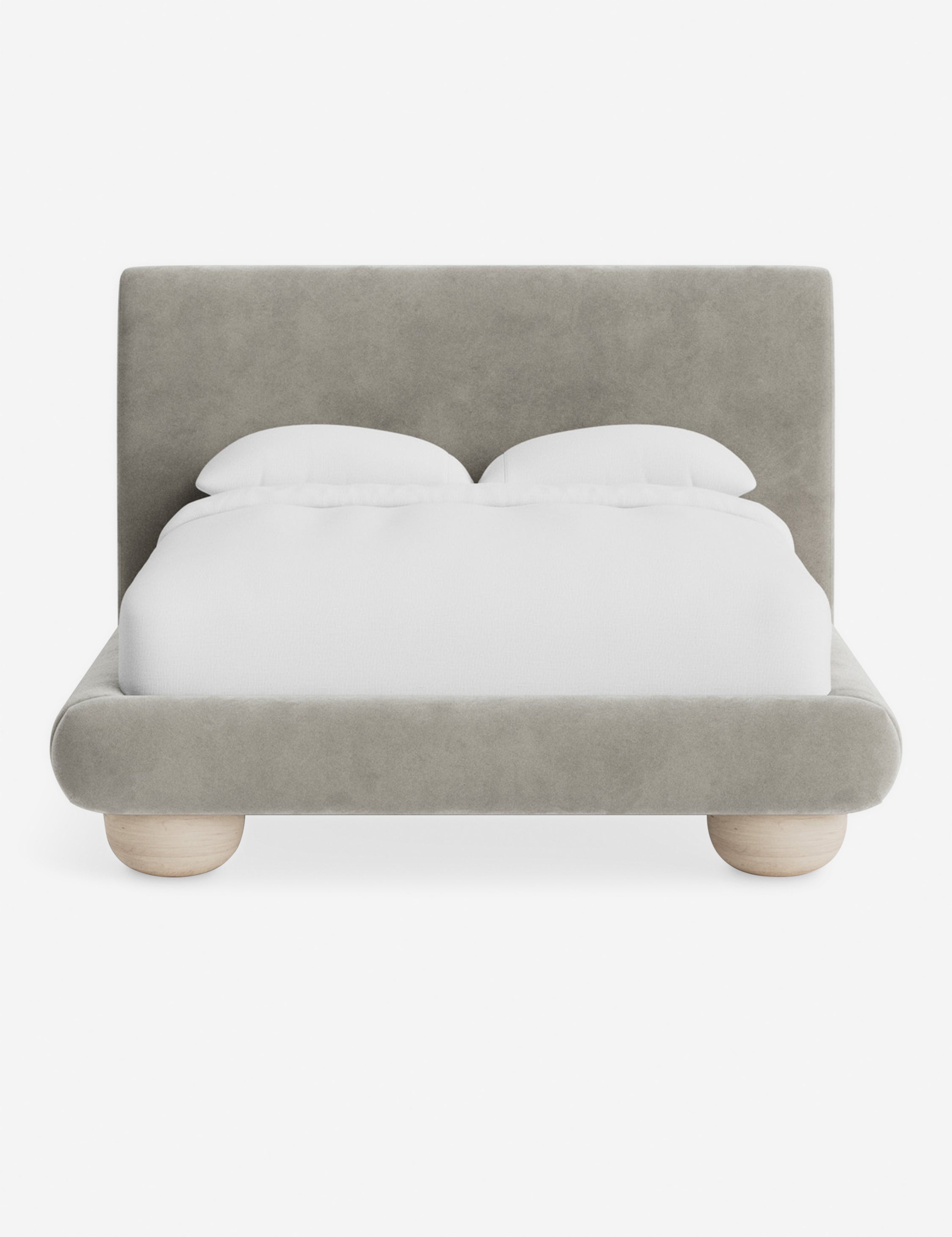 Rivo Platform Bed | Upholstered Frame, Light Wood Grain Base