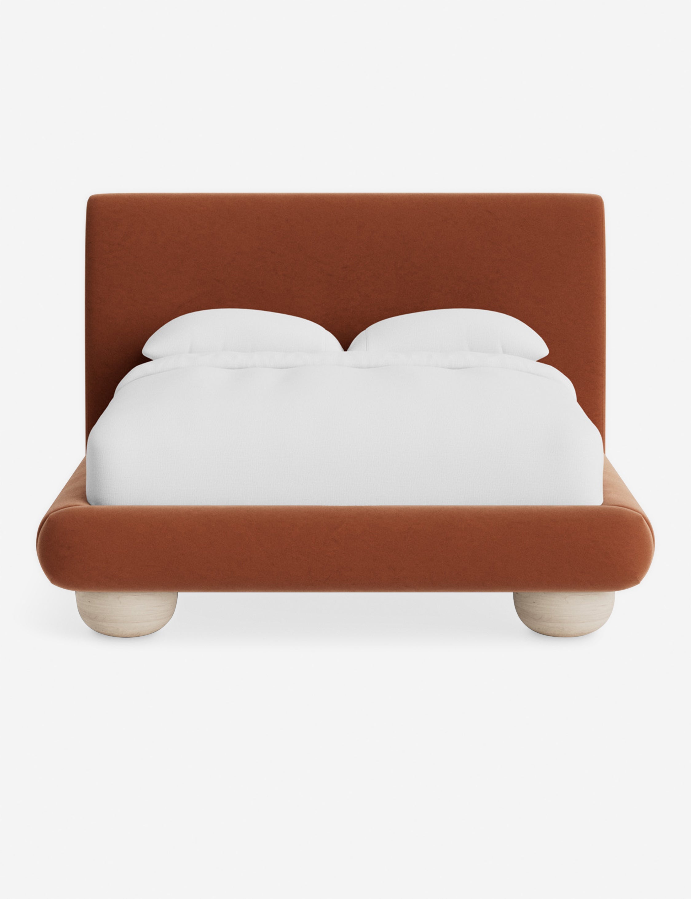 Rivo Platform Bed | Upholstered Frame, Light Wood Grain Base