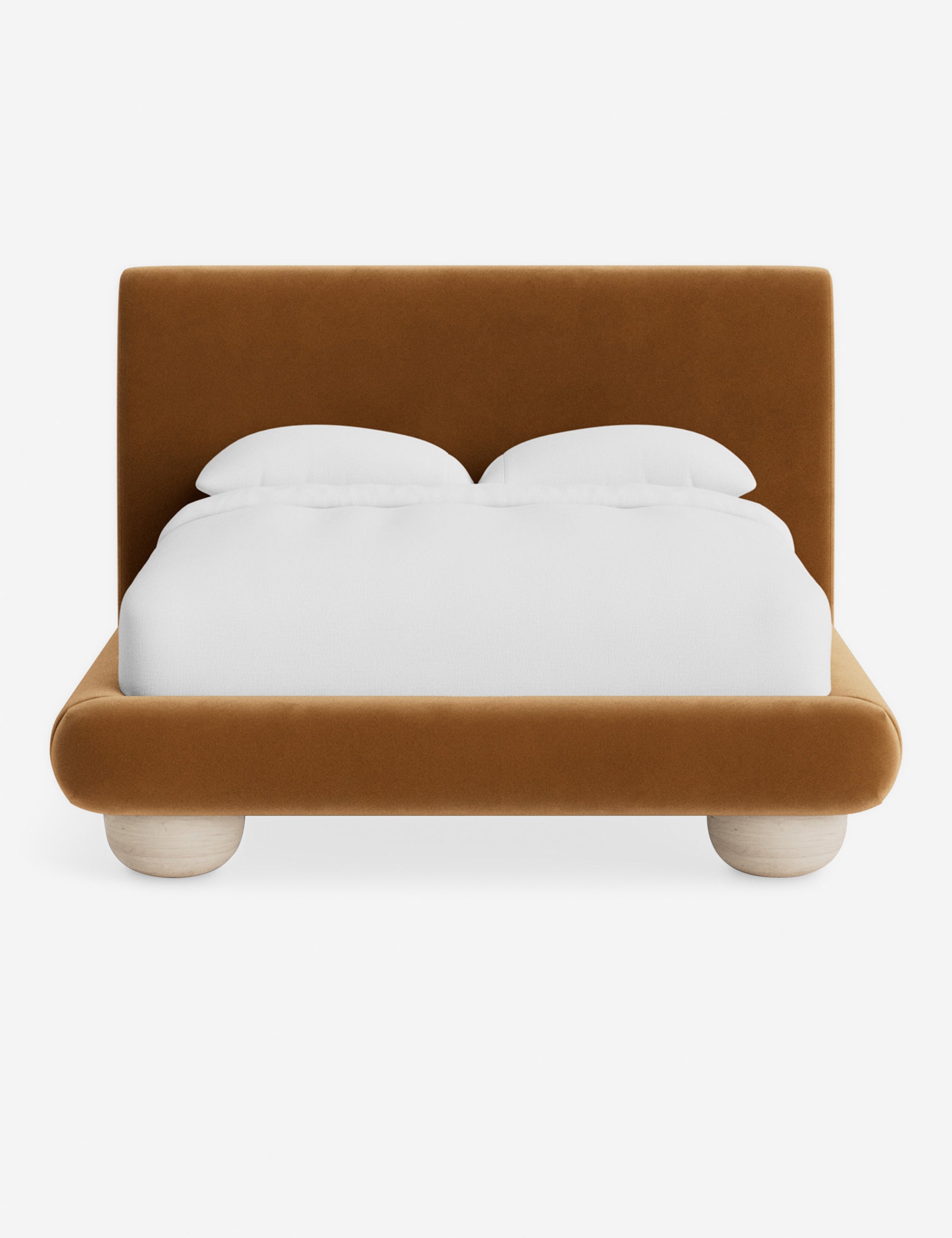 Rivo Platform Bed | Upholstered Frame, Light Wood Grain Base