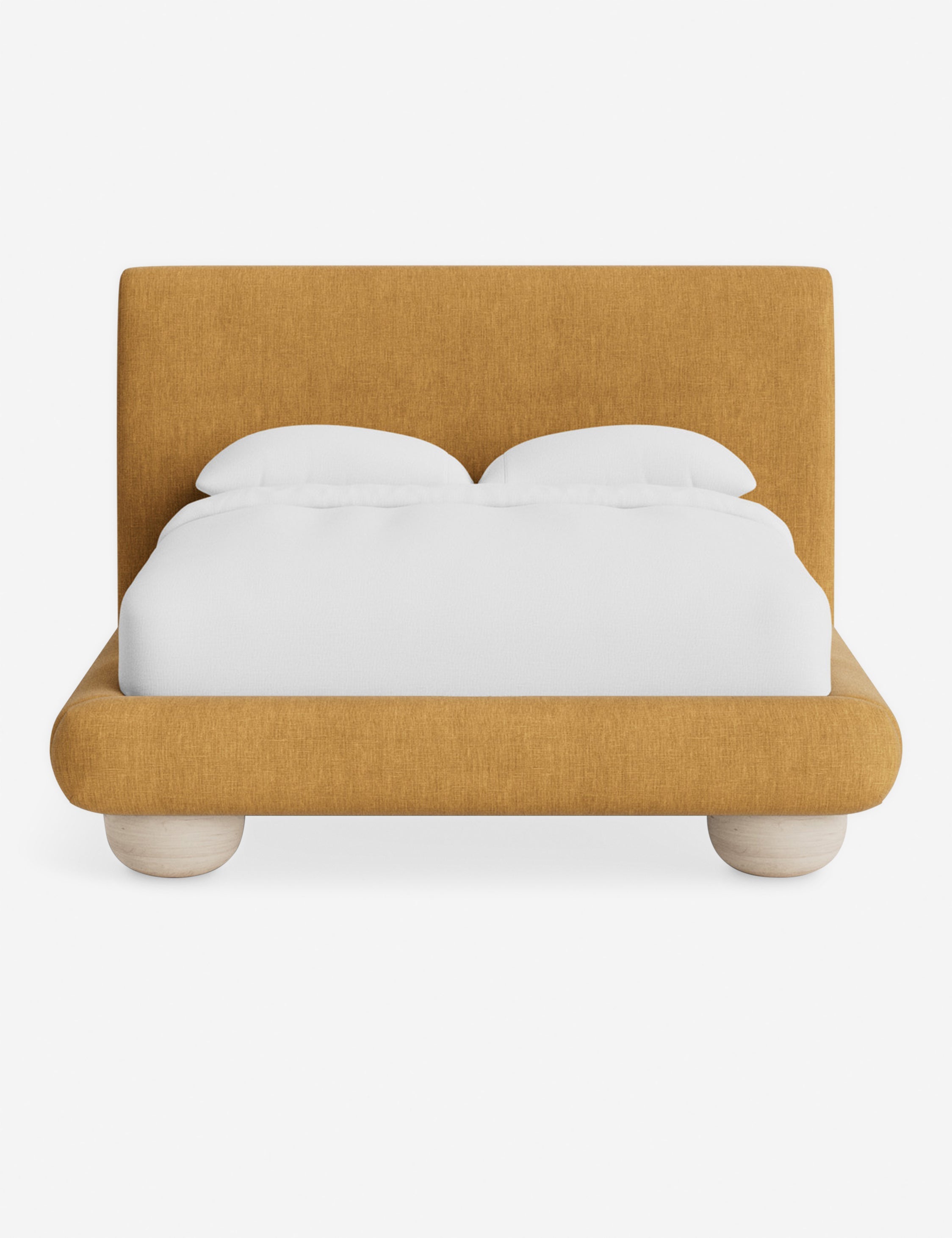 Rivo Platform Bed | Upholstered Frame, Light Wood Grain Base