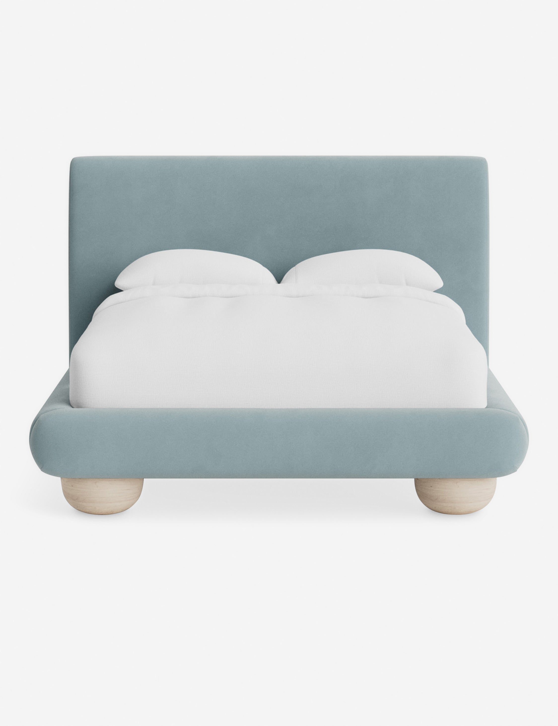 Rivo Platform Bed | Upholstered Frame, Light Wood Grain Base