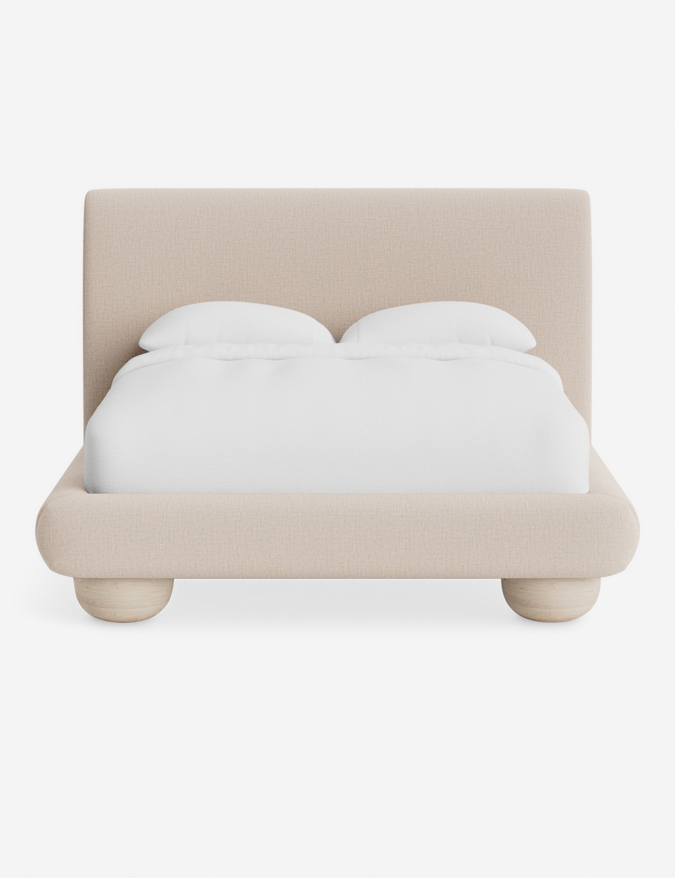 Rivo Platform Bed | Upholstered Frame, Light Wood Grain Base