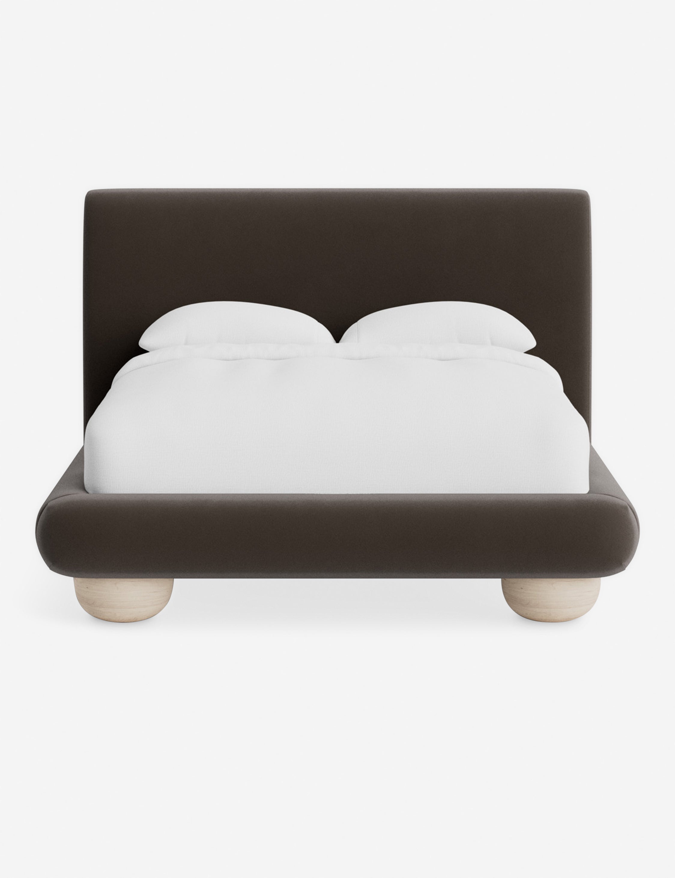 Rivo Platform Bed | Upholstered Frame, Light Wood Grain Base